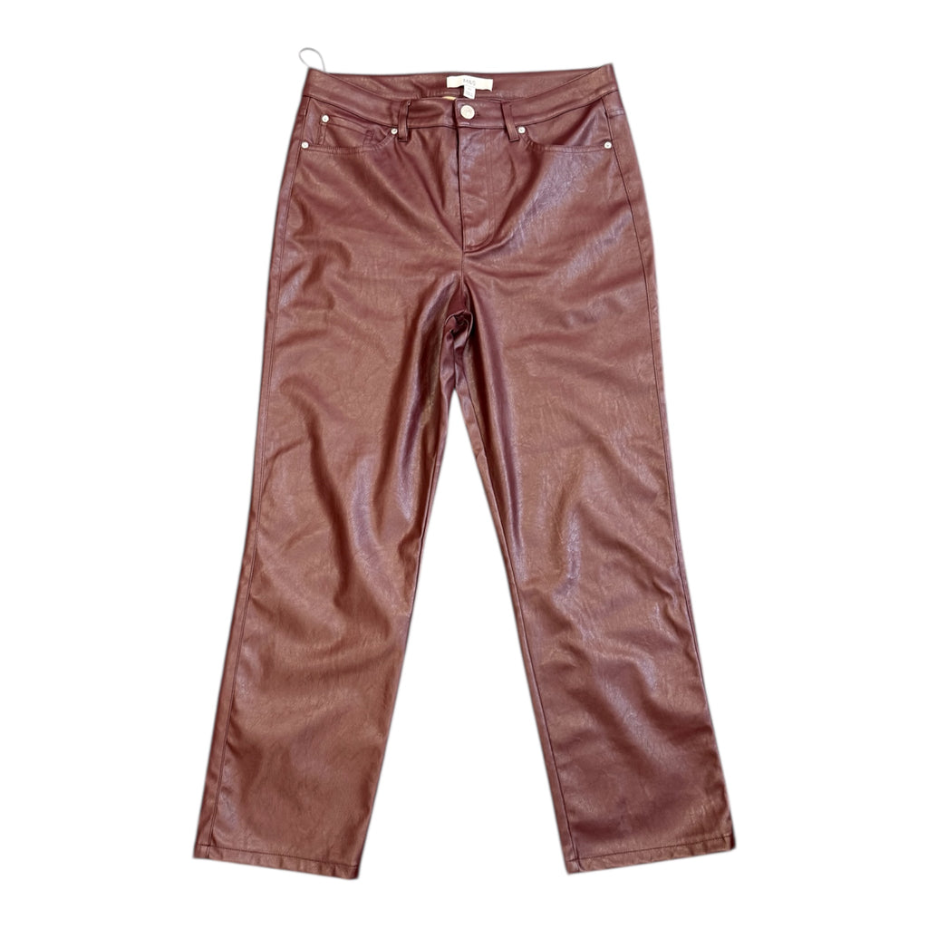 M&S burgundy straight faux leather trousers