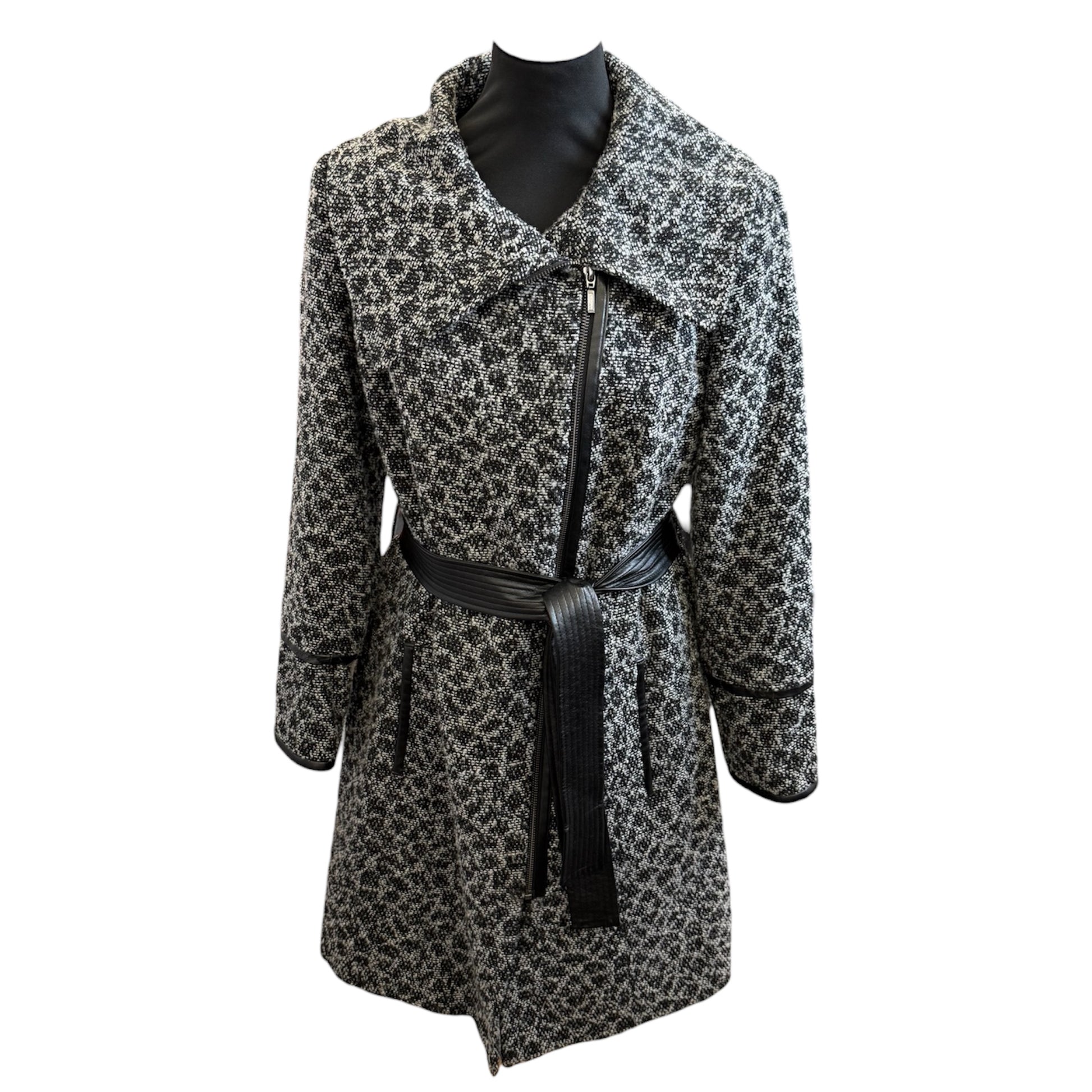 Per Una jacquard faux leather detail belted coat