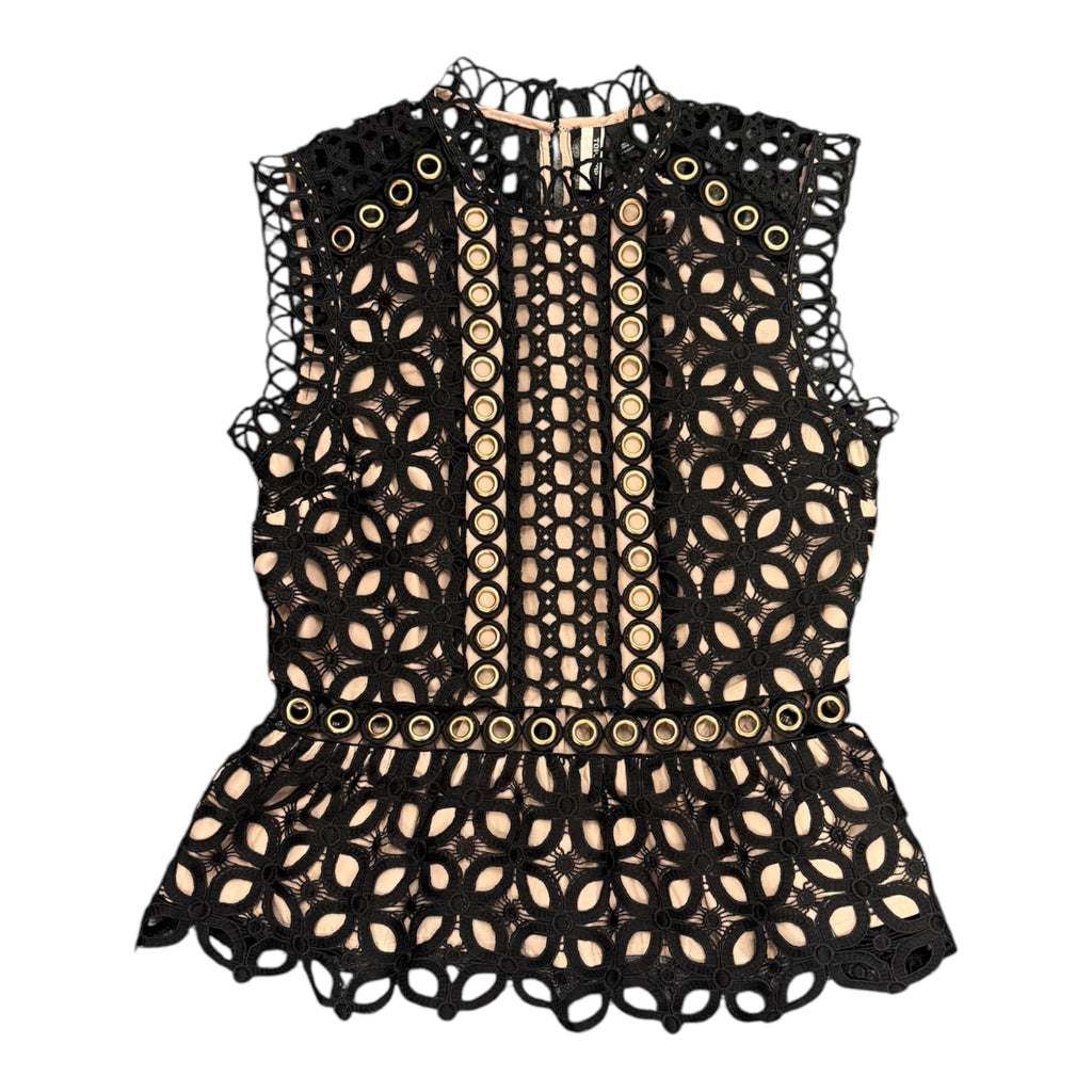 Topshop black crochet bronze hoop peplum top