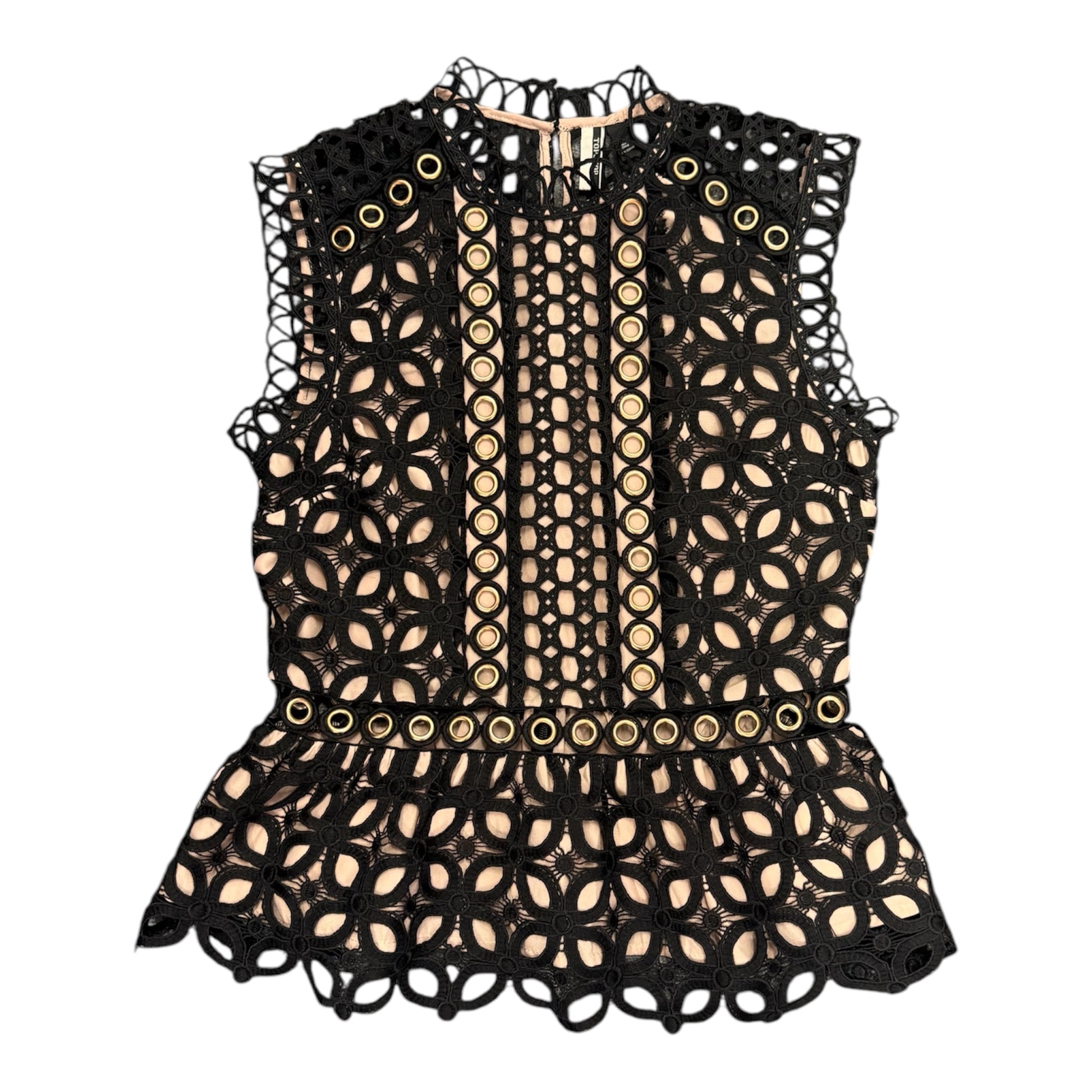 Topshop black crochet bronze hoop peplum top