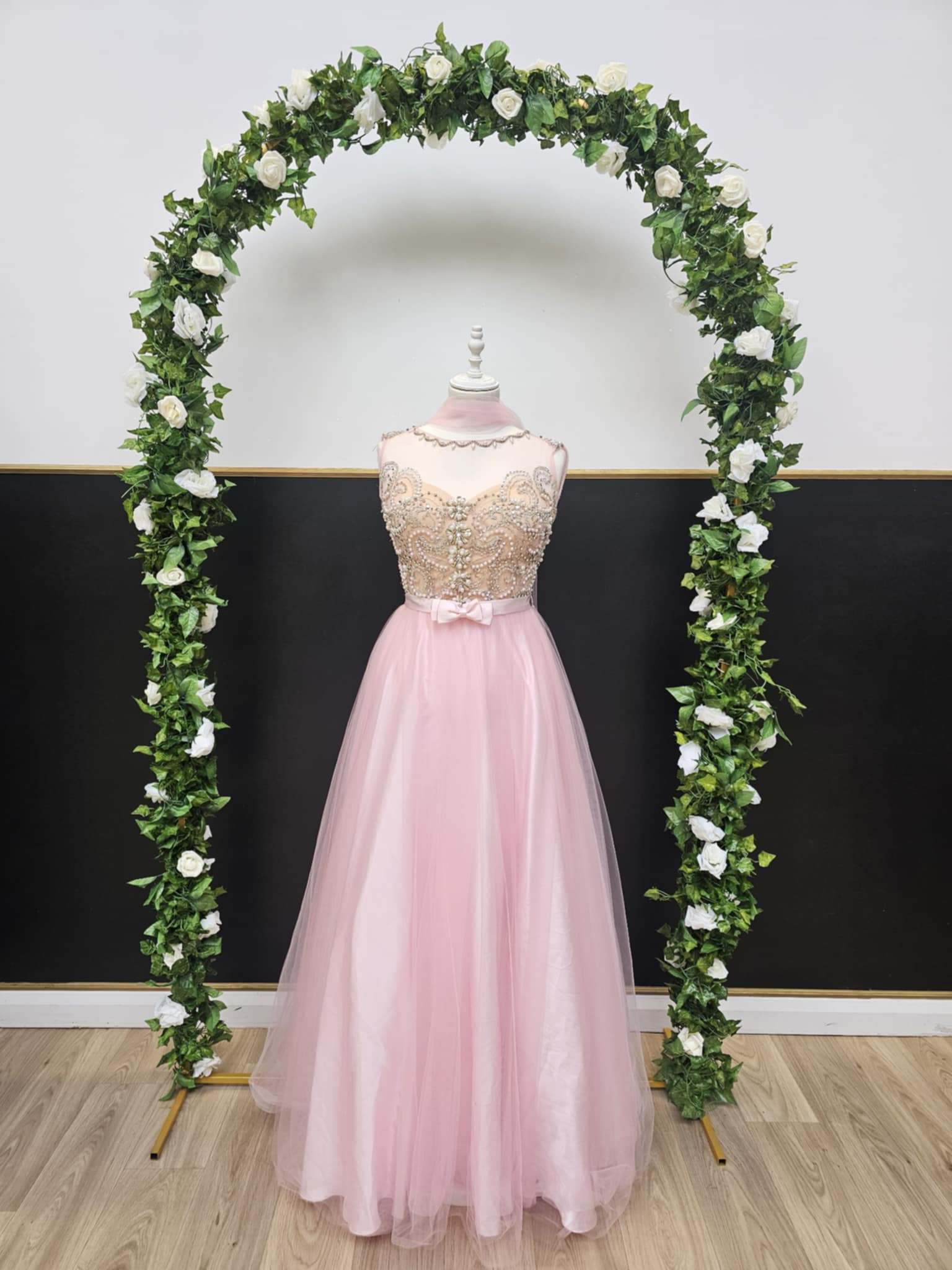 Baby pink bead detail tulle dress with underskirt