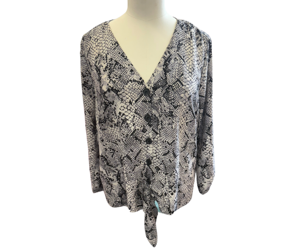George snakeskin button tie bottom blouse