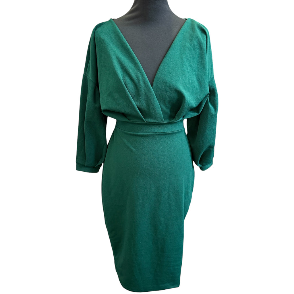 Boohoo green belted midi dress