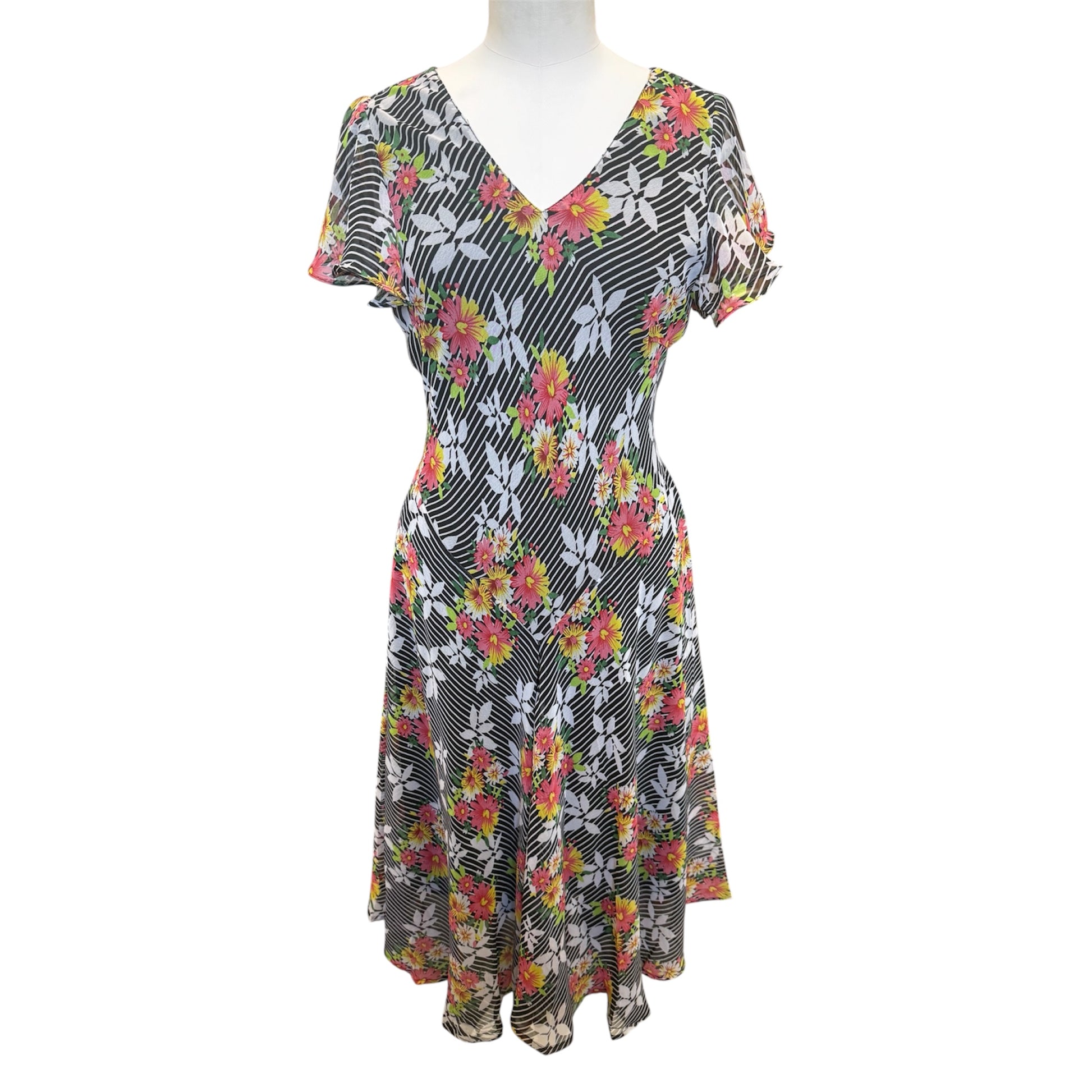 Al Paradise stripe & floral occasion midi dress