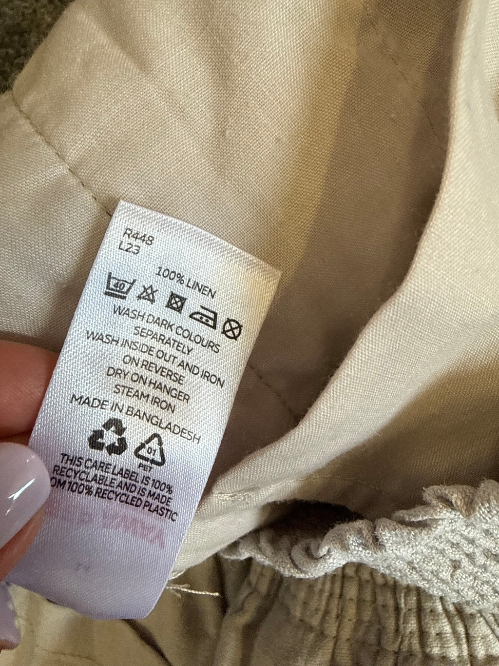 Very light grey high waisted wide leg crop linen trousers