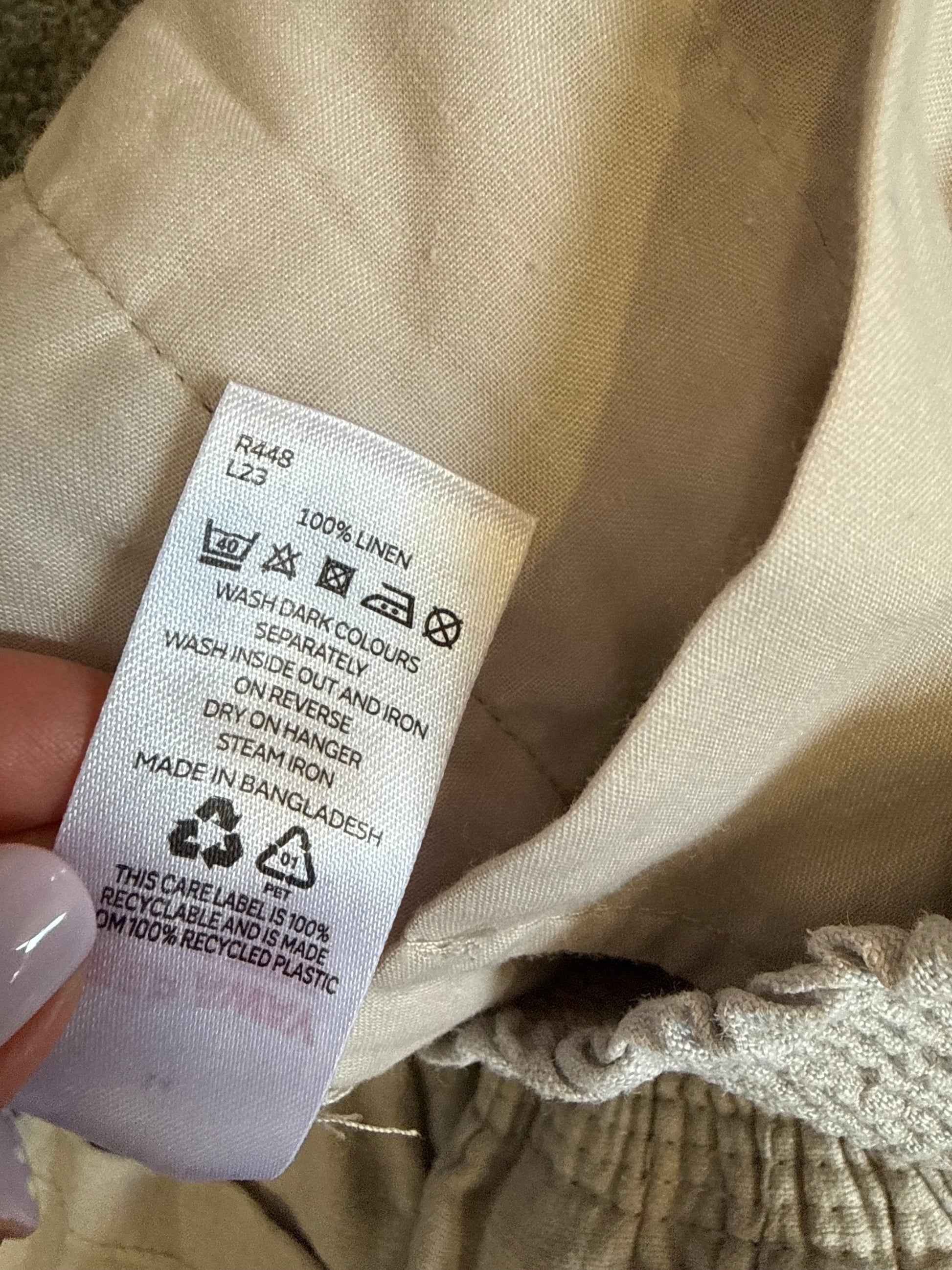 Very light grey high waisted wide leg crop linen trousers