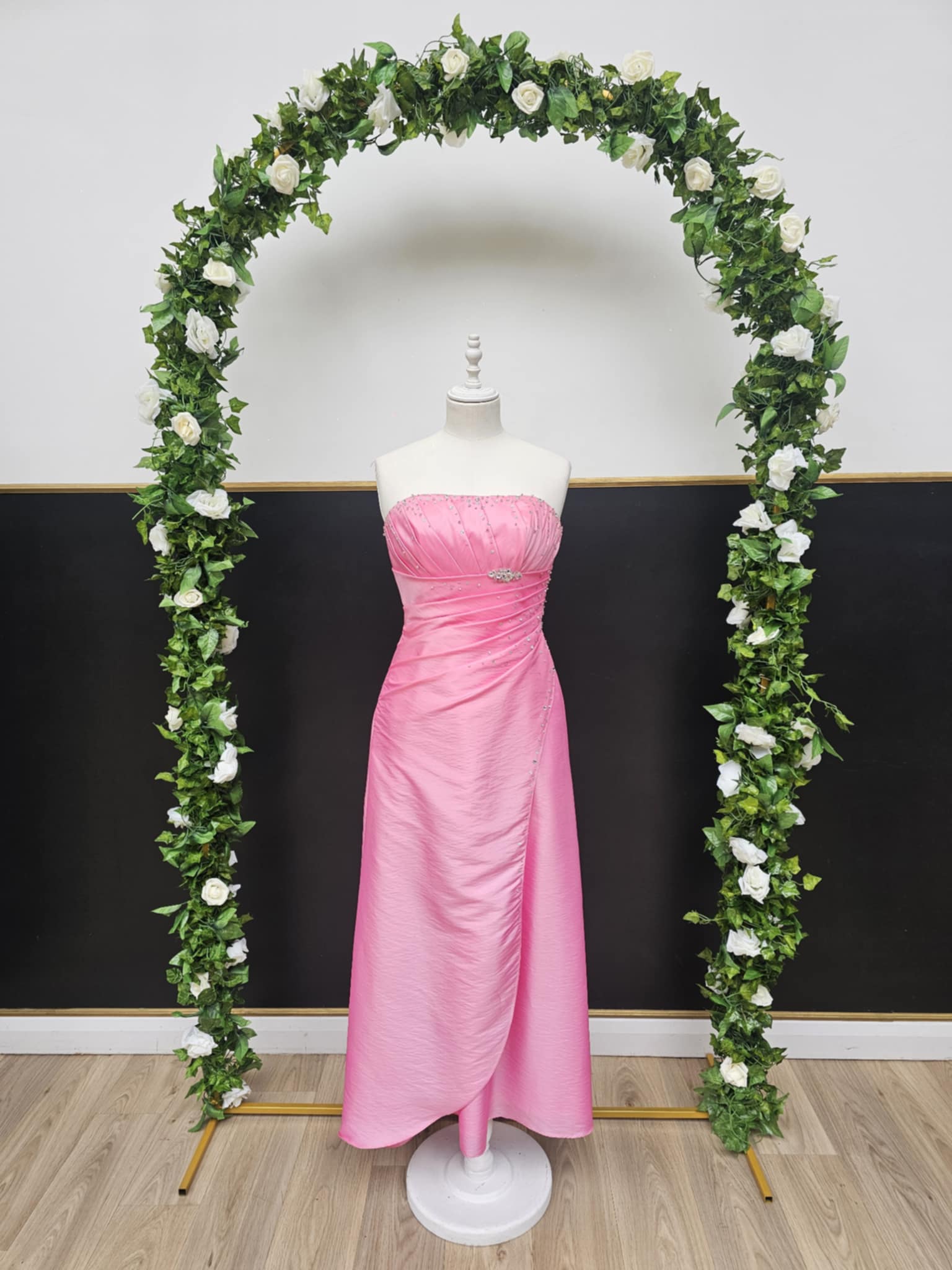 Pink strapless jewel detail dress