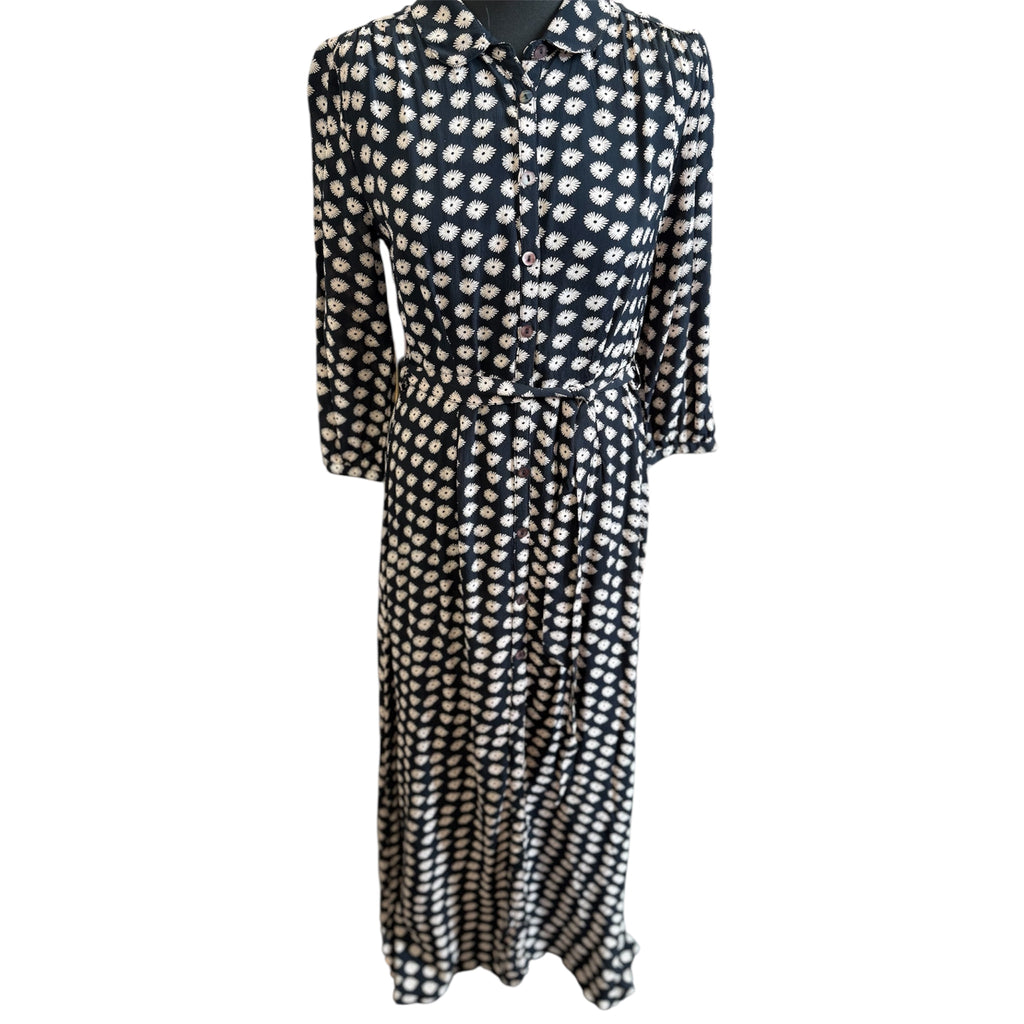 Key 159 abstract floral print buttoned long sleeved belted maxi dress