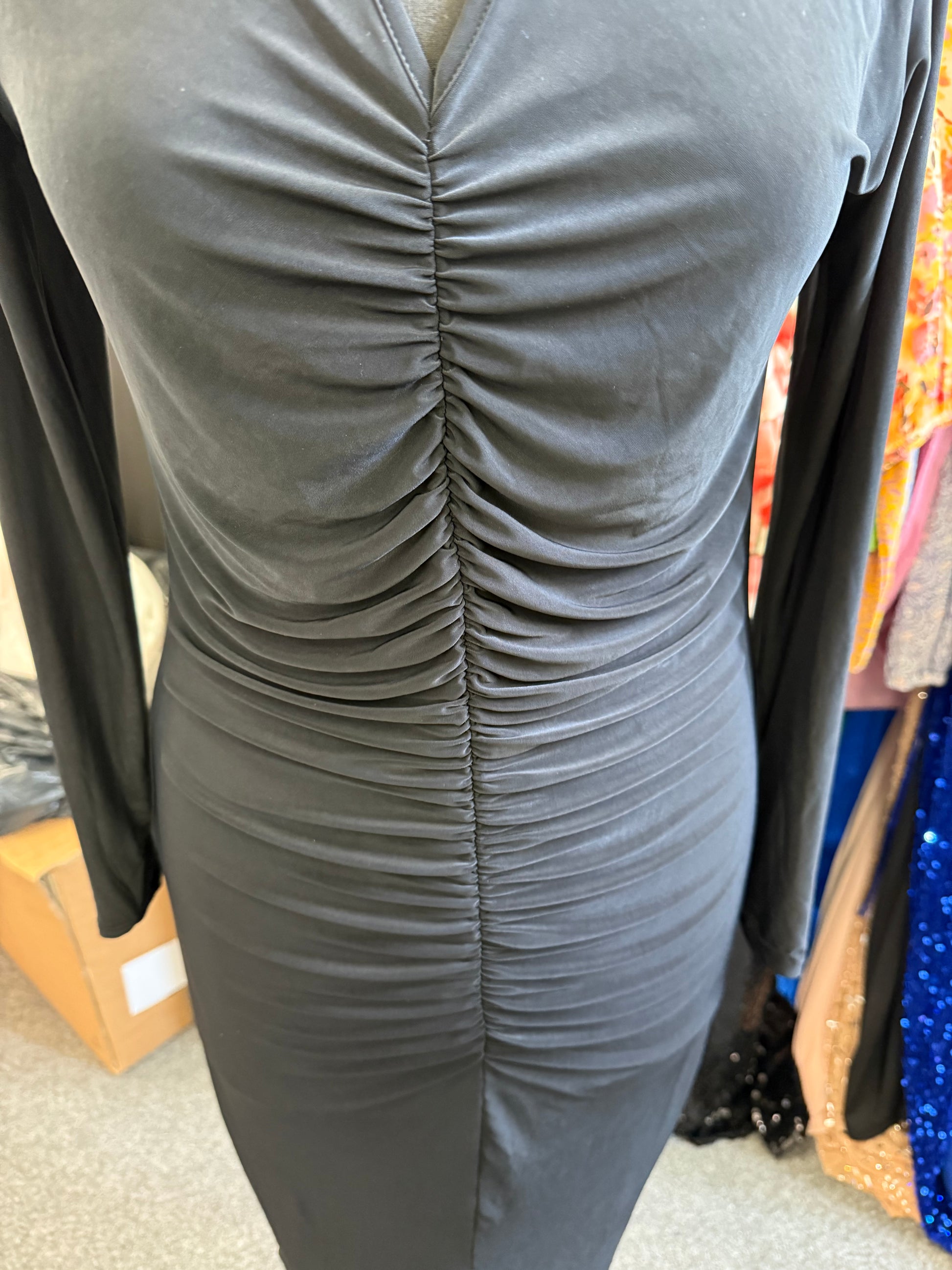 Boohoo collared rusche midi dress