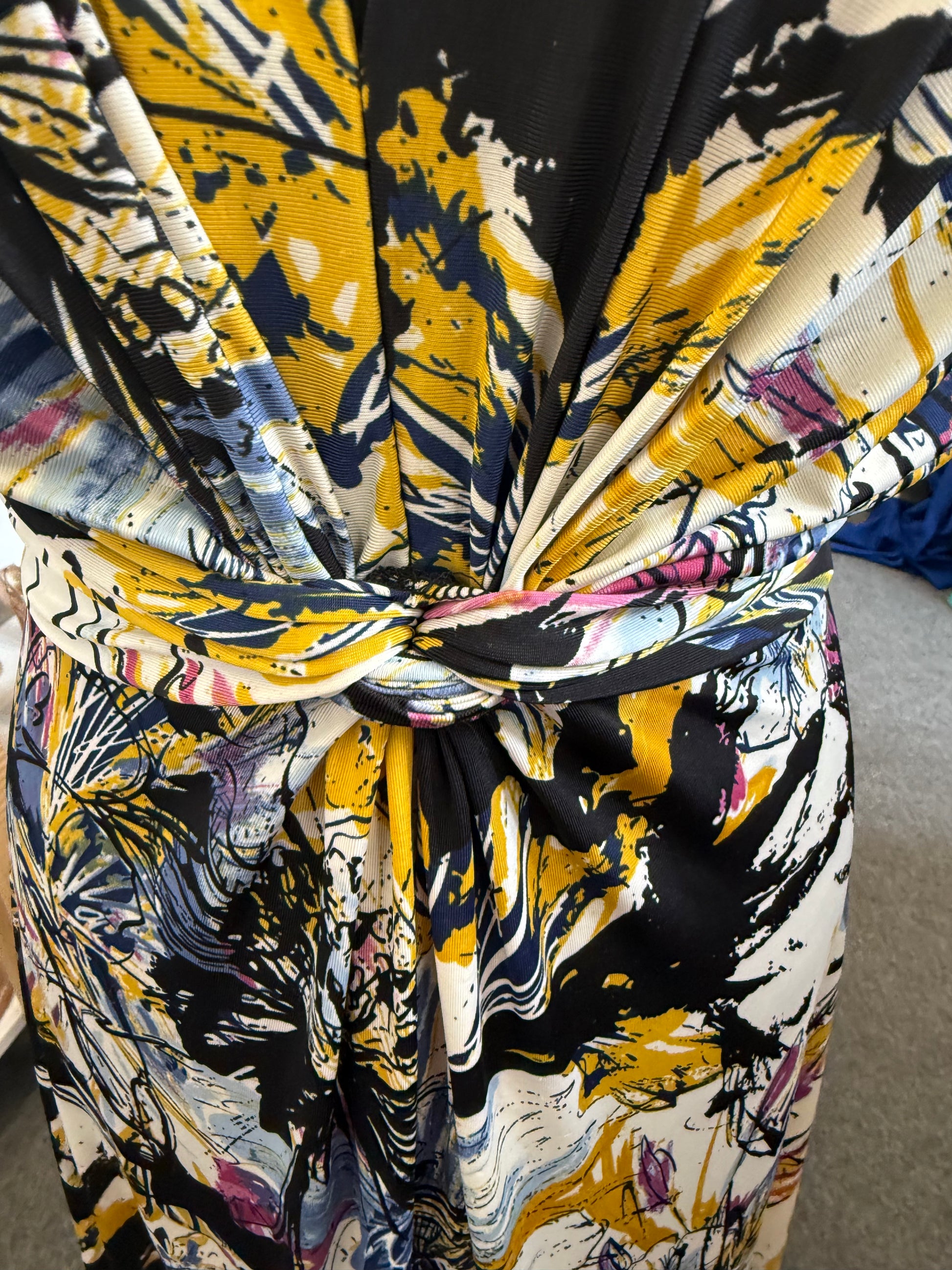 Stella abstract print belted sleeveless maxi dress