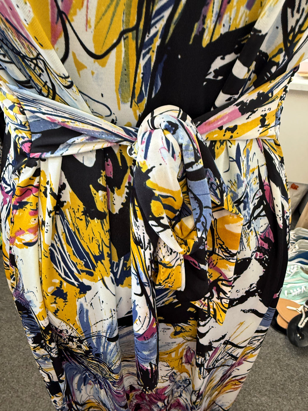 Stella abstract print belted sleeveless maxi dress