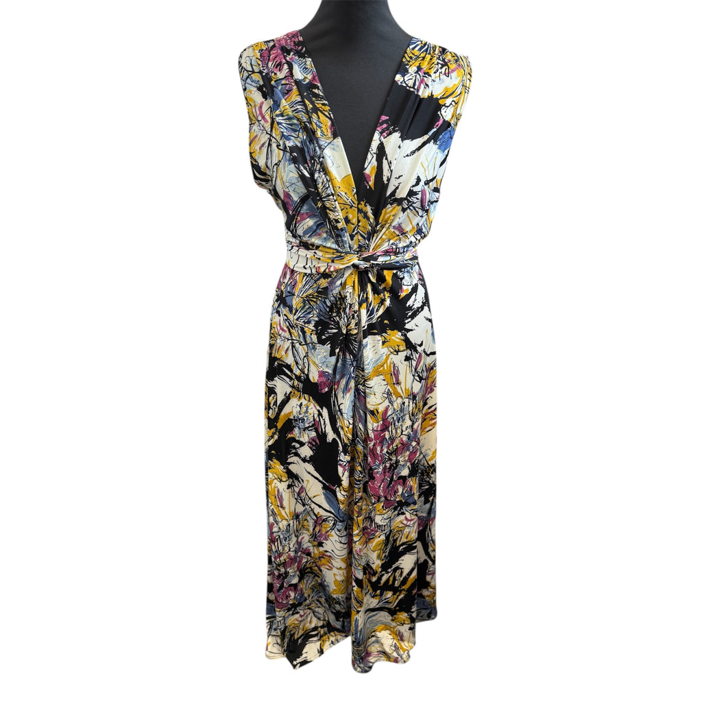 Stella abstract print belted sleeveless maxi dress