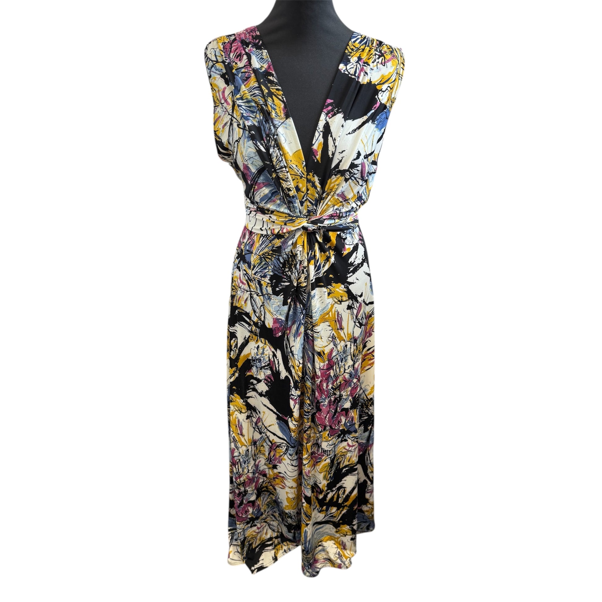Stella abstract print belted sleeveless maxi dress