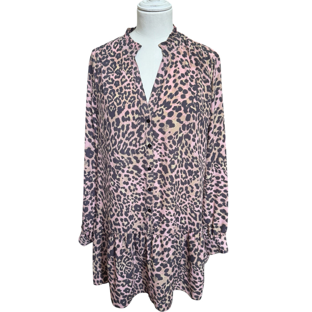 Papaya animal print long sleeve button mini dress