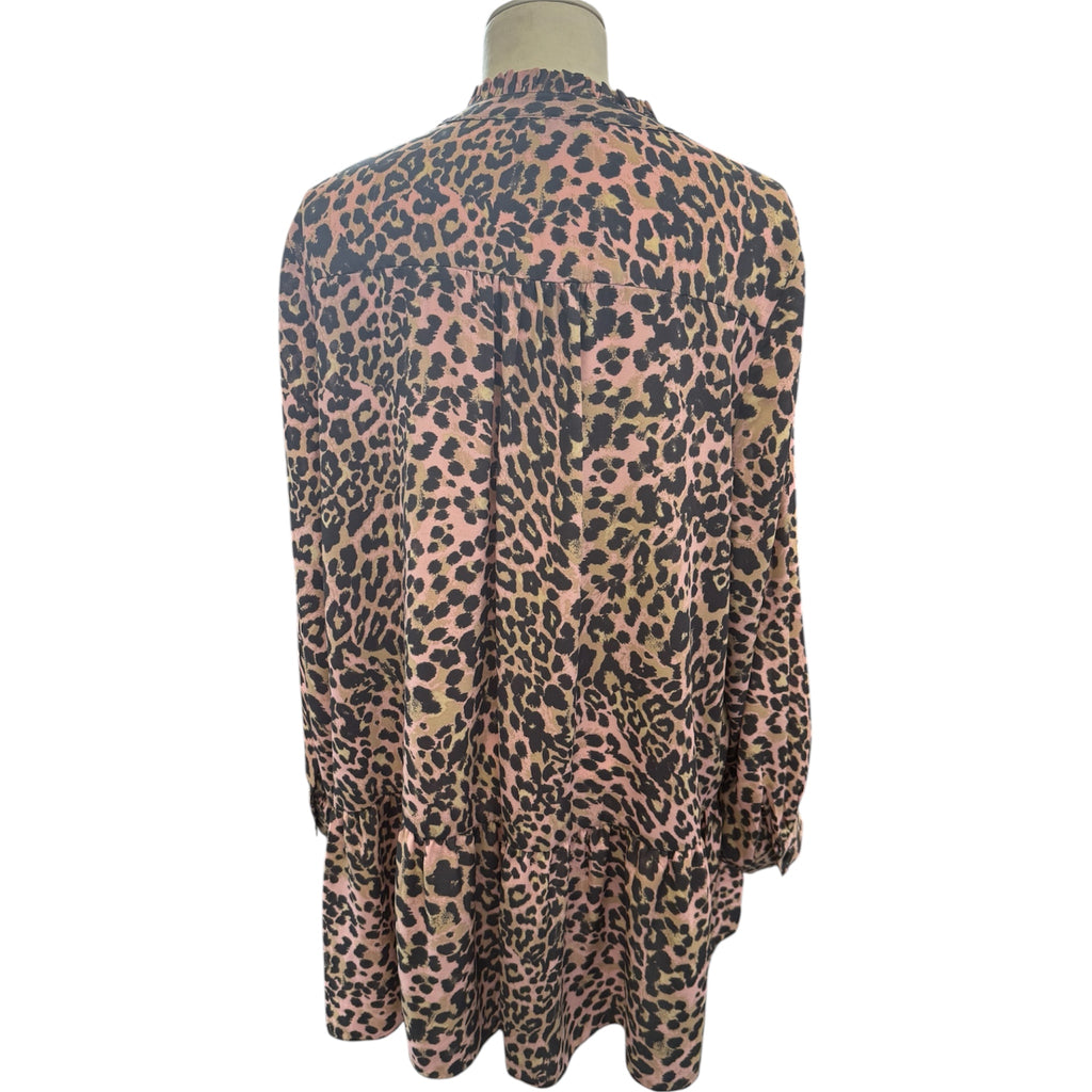 Papaya animal print long sleeve button mini dress