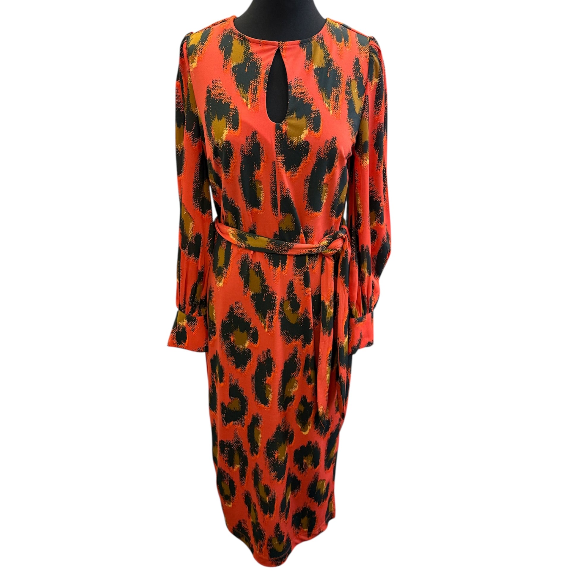 Next animal print long sleeved belted midi dress