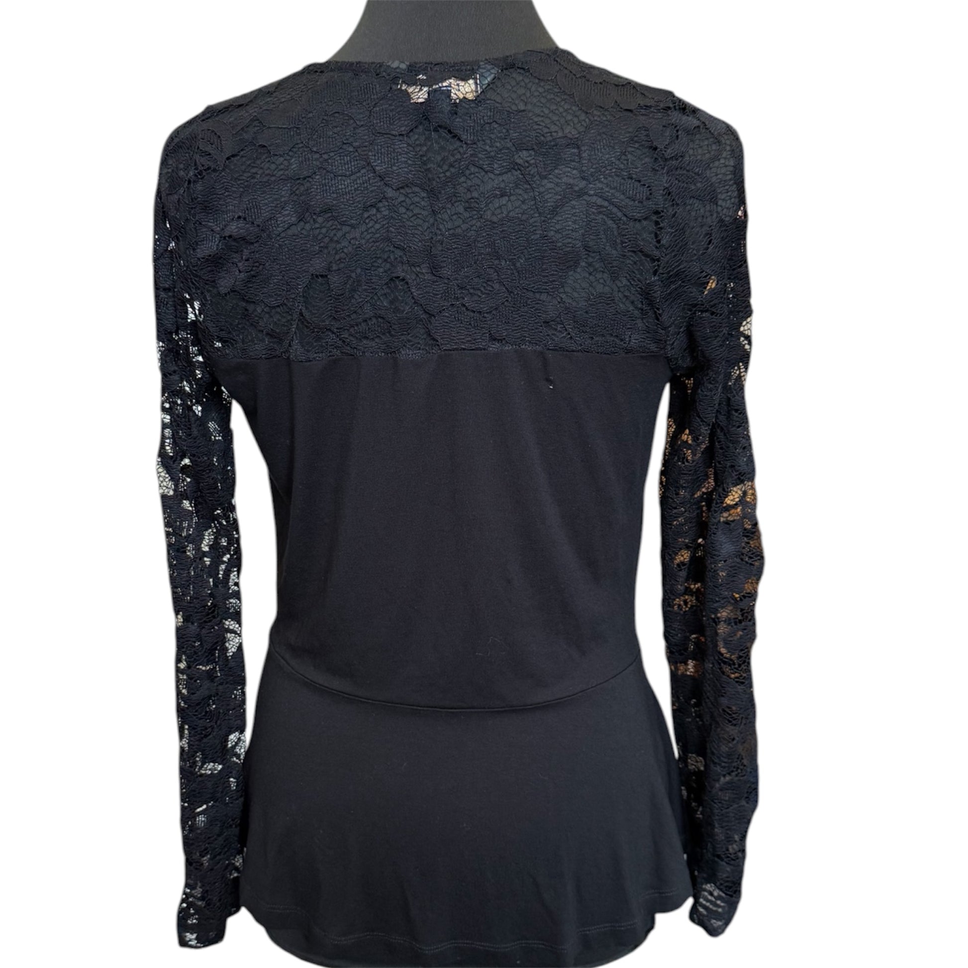 Lipsy black long lace sleeve peplum style wrap top