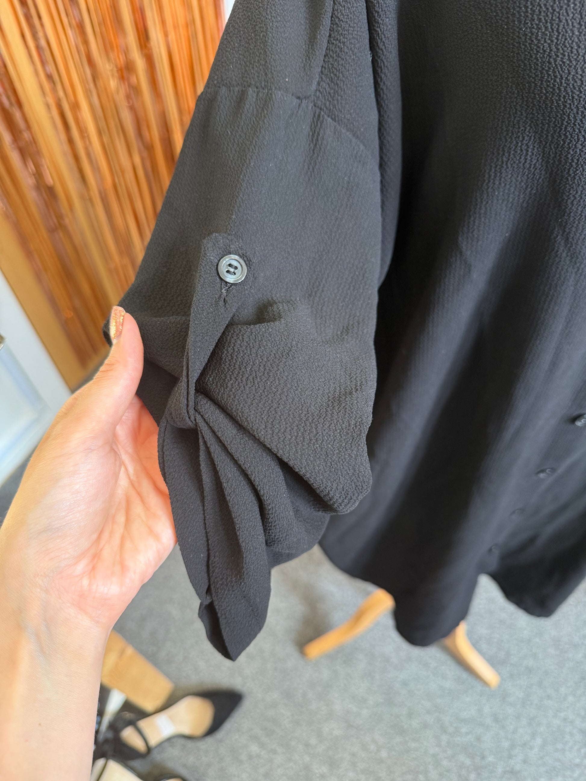 Boohoo long sleeved collarless longline shirt