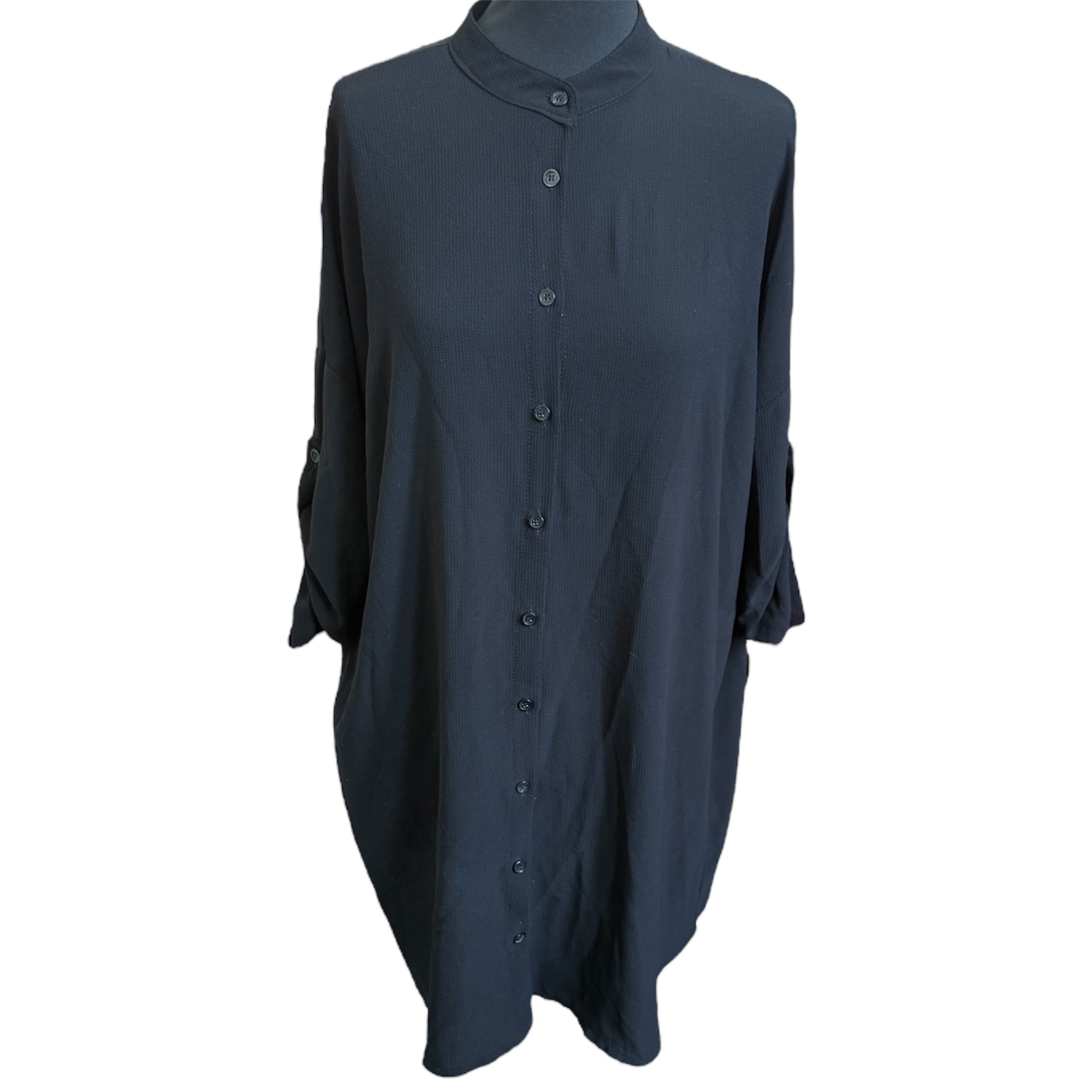 Boohoo long sleeved collarless longline shirt