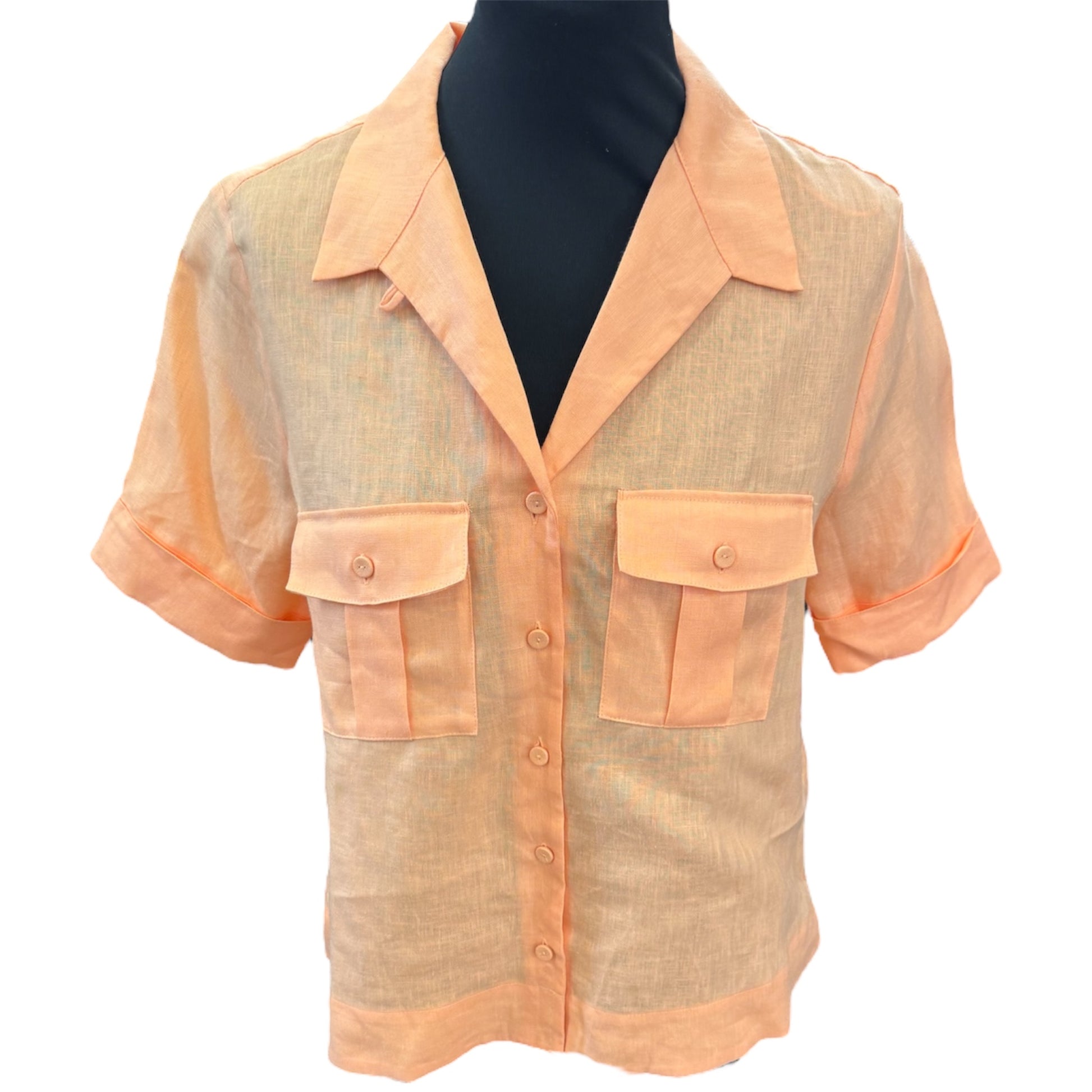 M&S orange linen collared button blouse