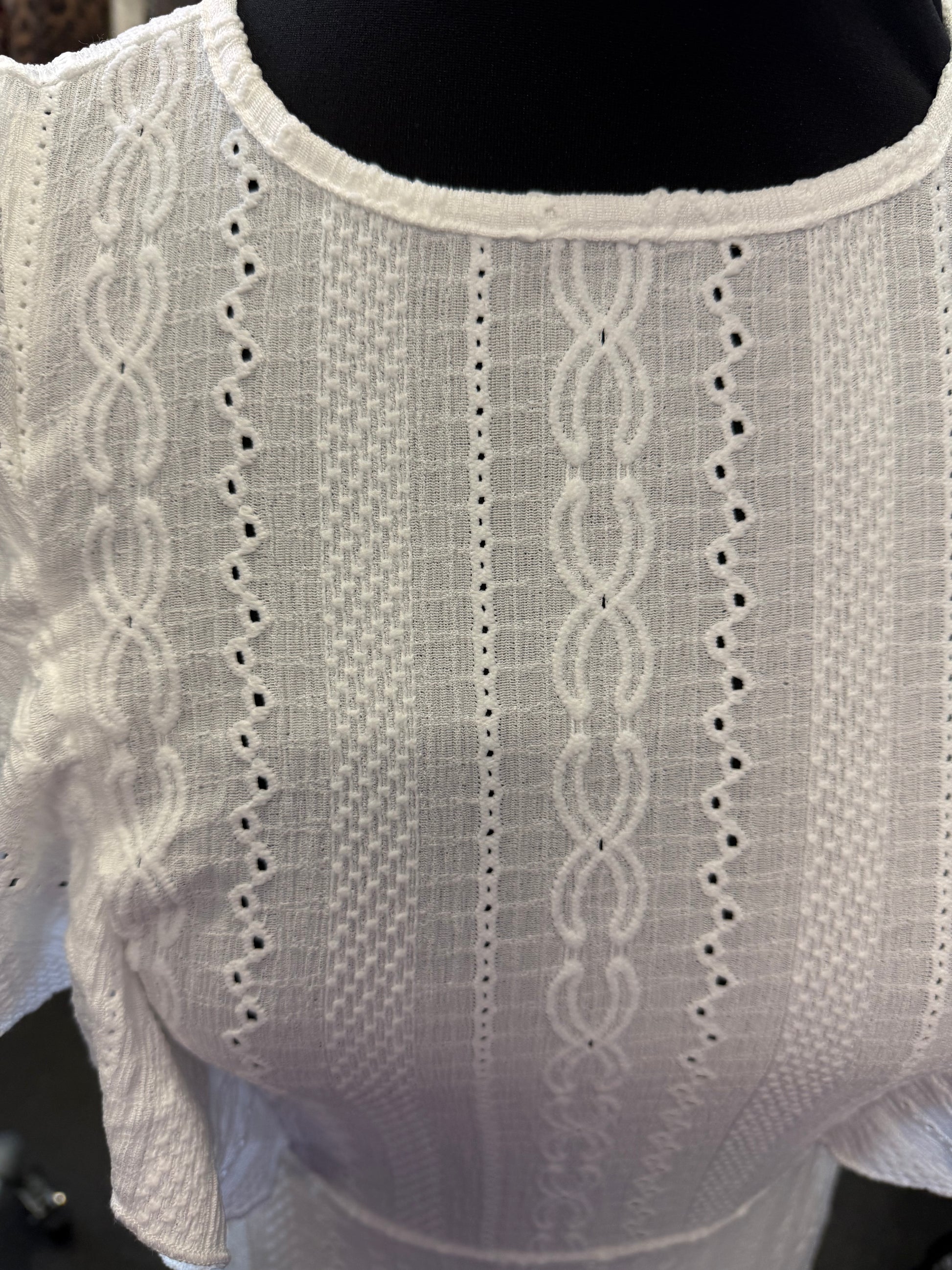 White lined frill sleeve midi dress