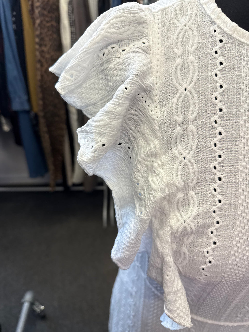 White lined frill sleeve midi dress