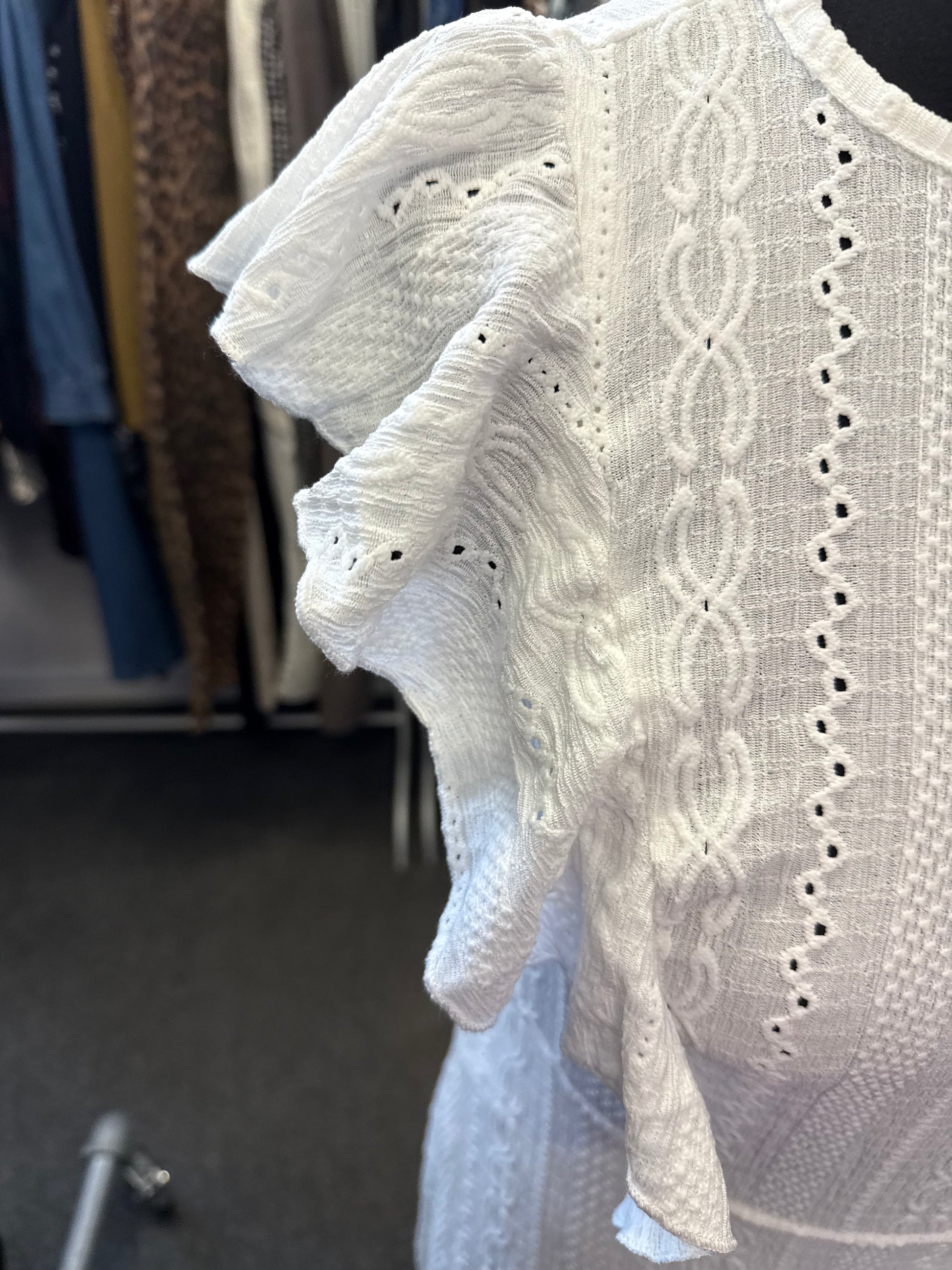 White lined frill sleeve midi dress