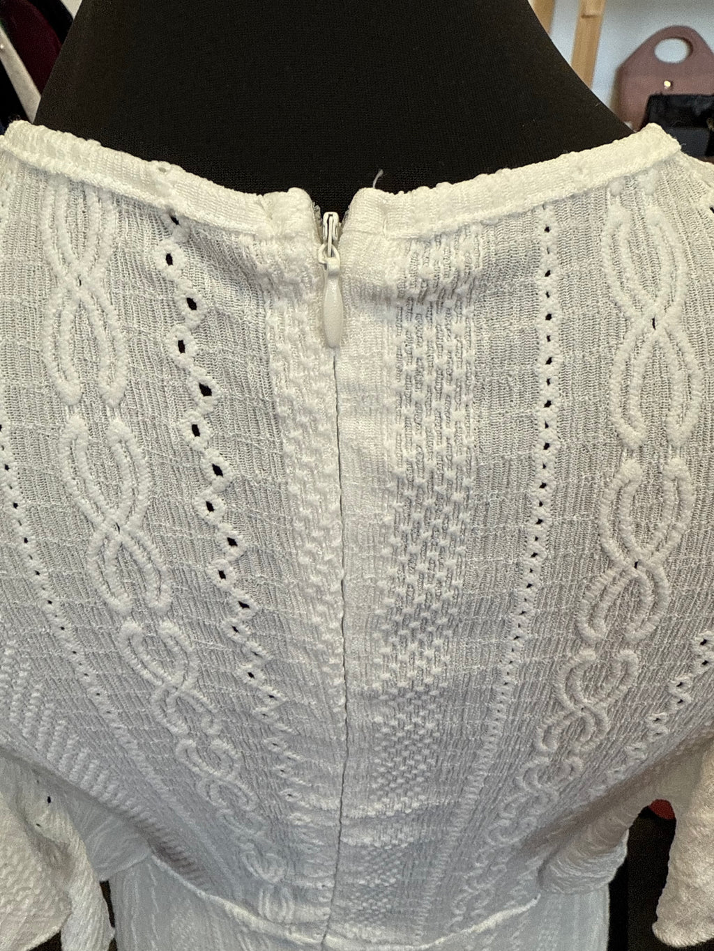 White lined frill sleeve midi dress