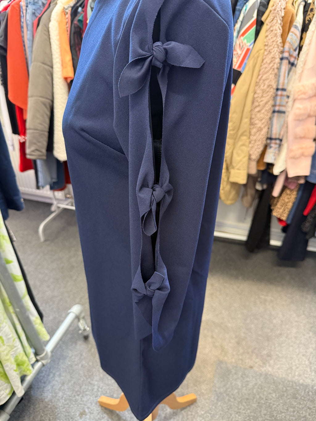 Navy bow detail sleeve mini dress