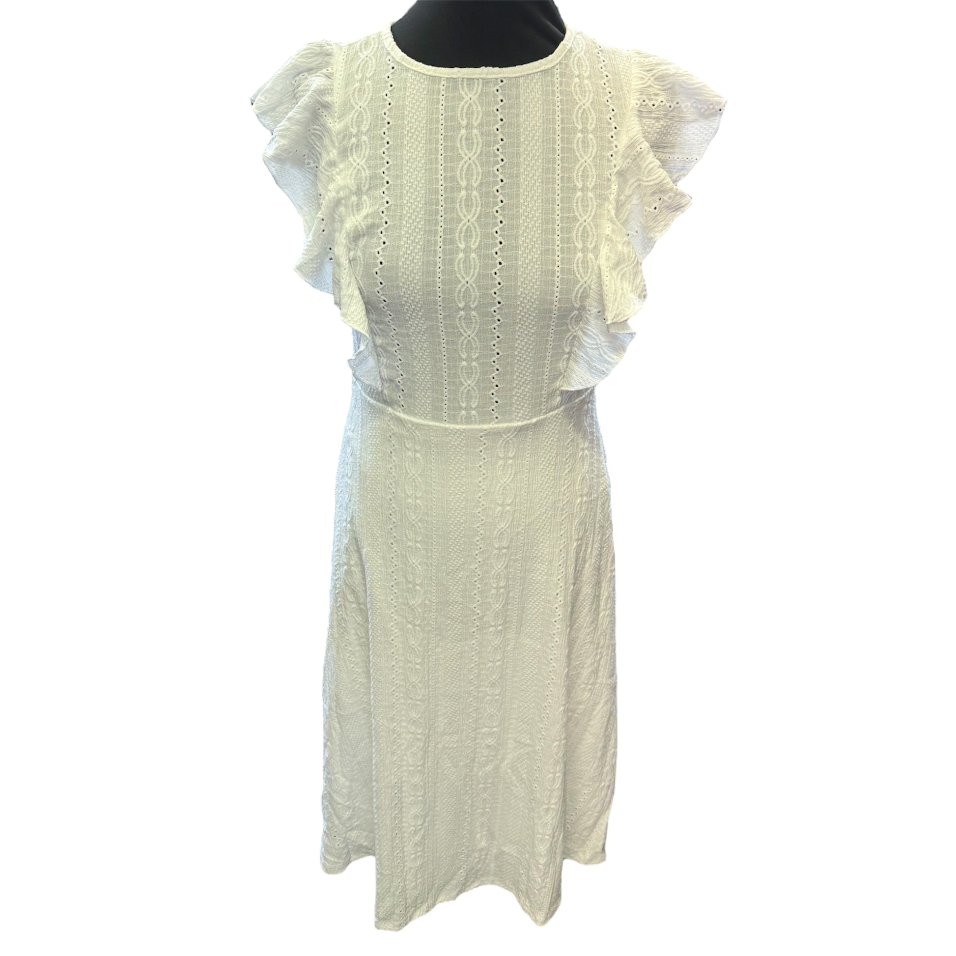 White lined frill sleeve midi dress