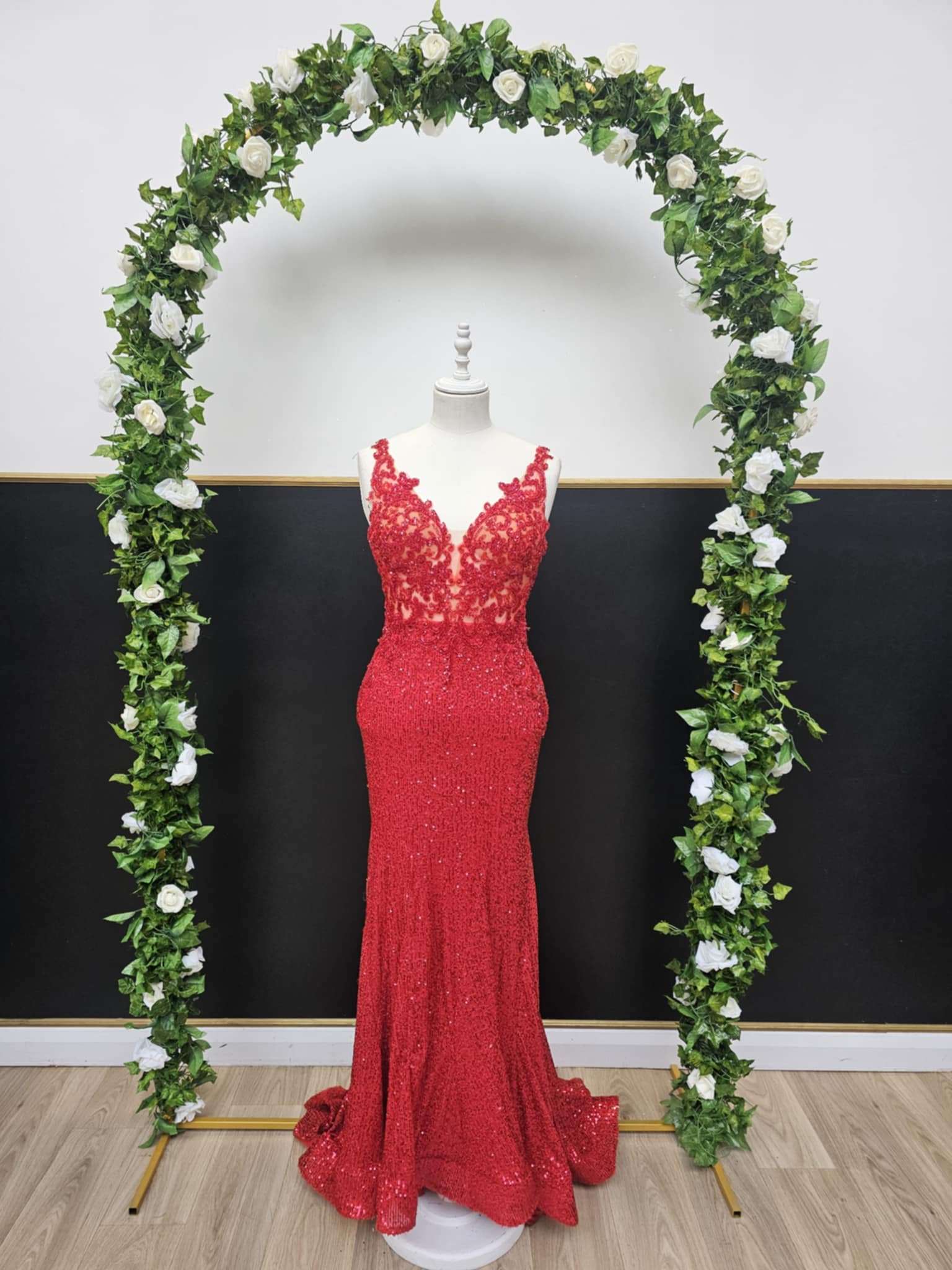 Red sequin low back dress