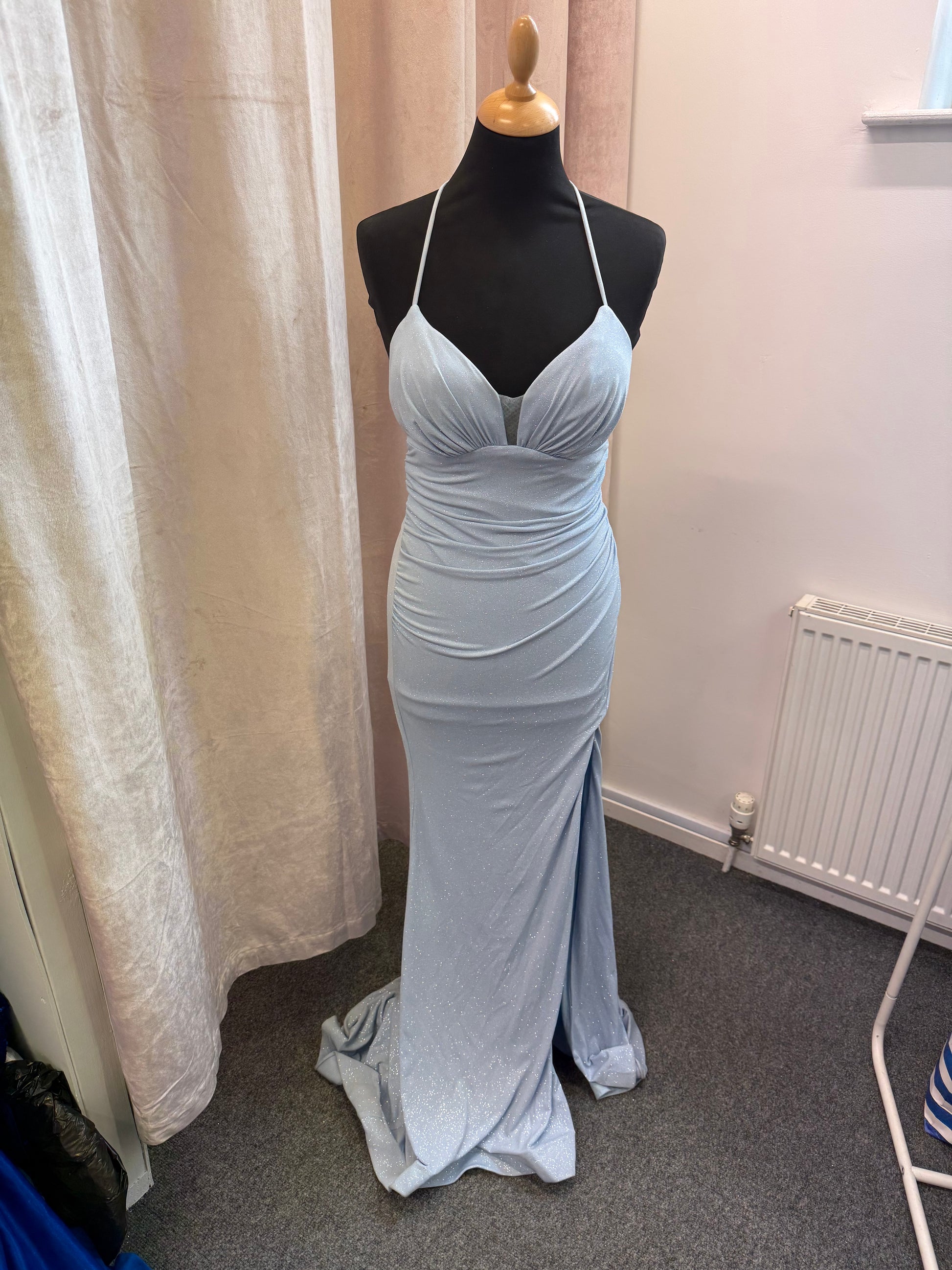 Baby blue fitting cross back dress