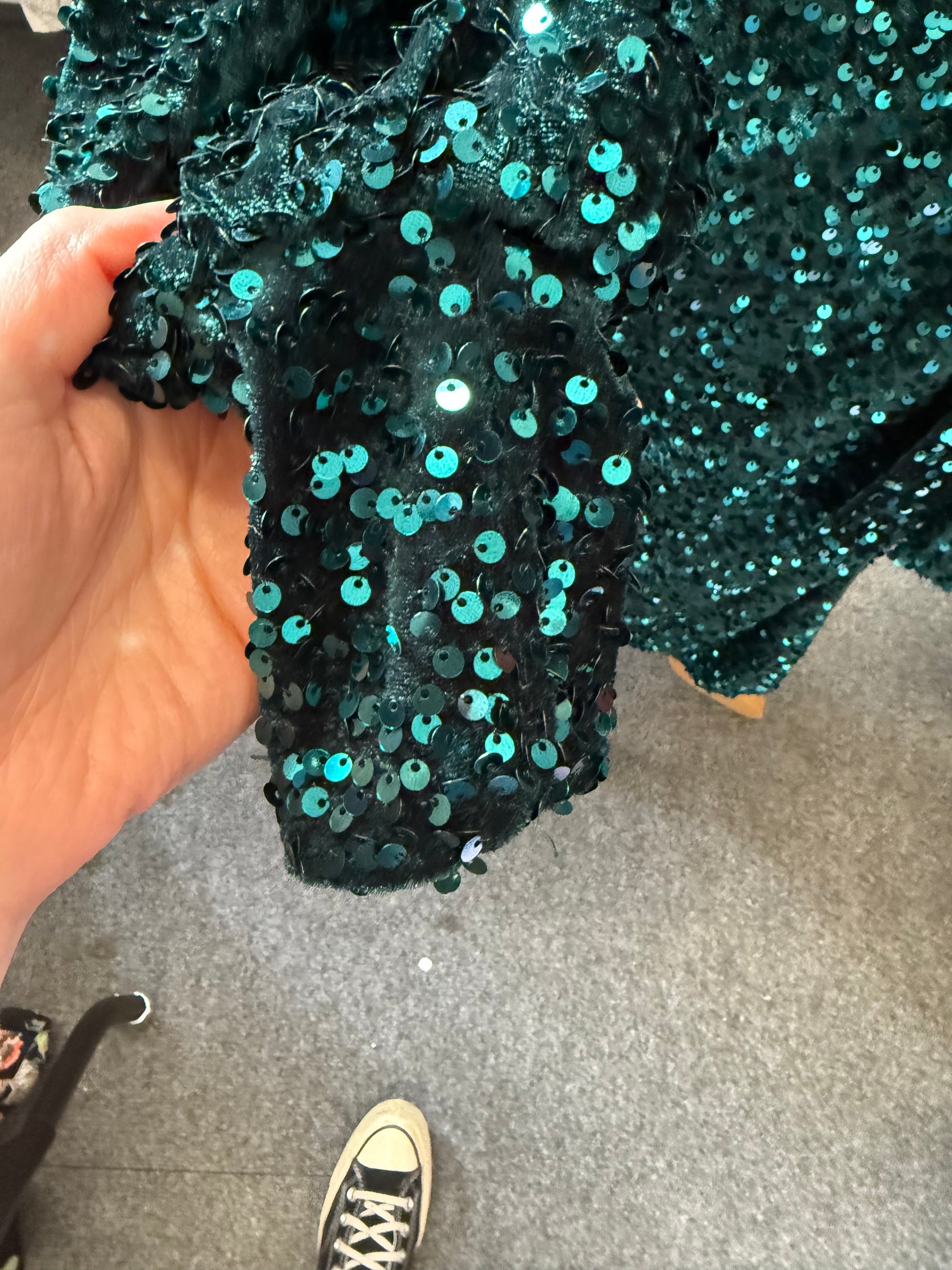 Boohoo green sequin long sleeved tie wrap dress