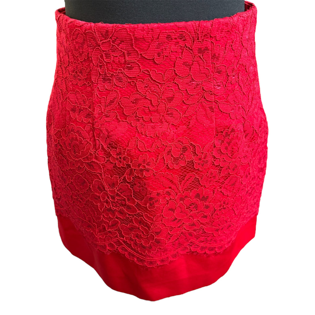 H&M red lace lined mini skirt