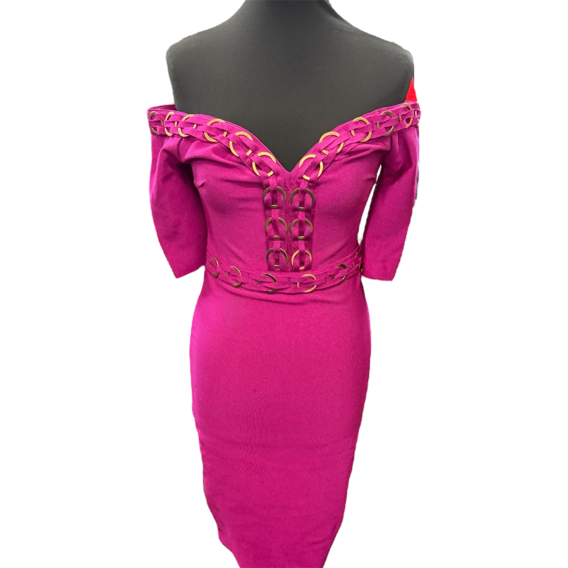 Pink Boutique off the shoulder short sleeve ring detail bandeau dress