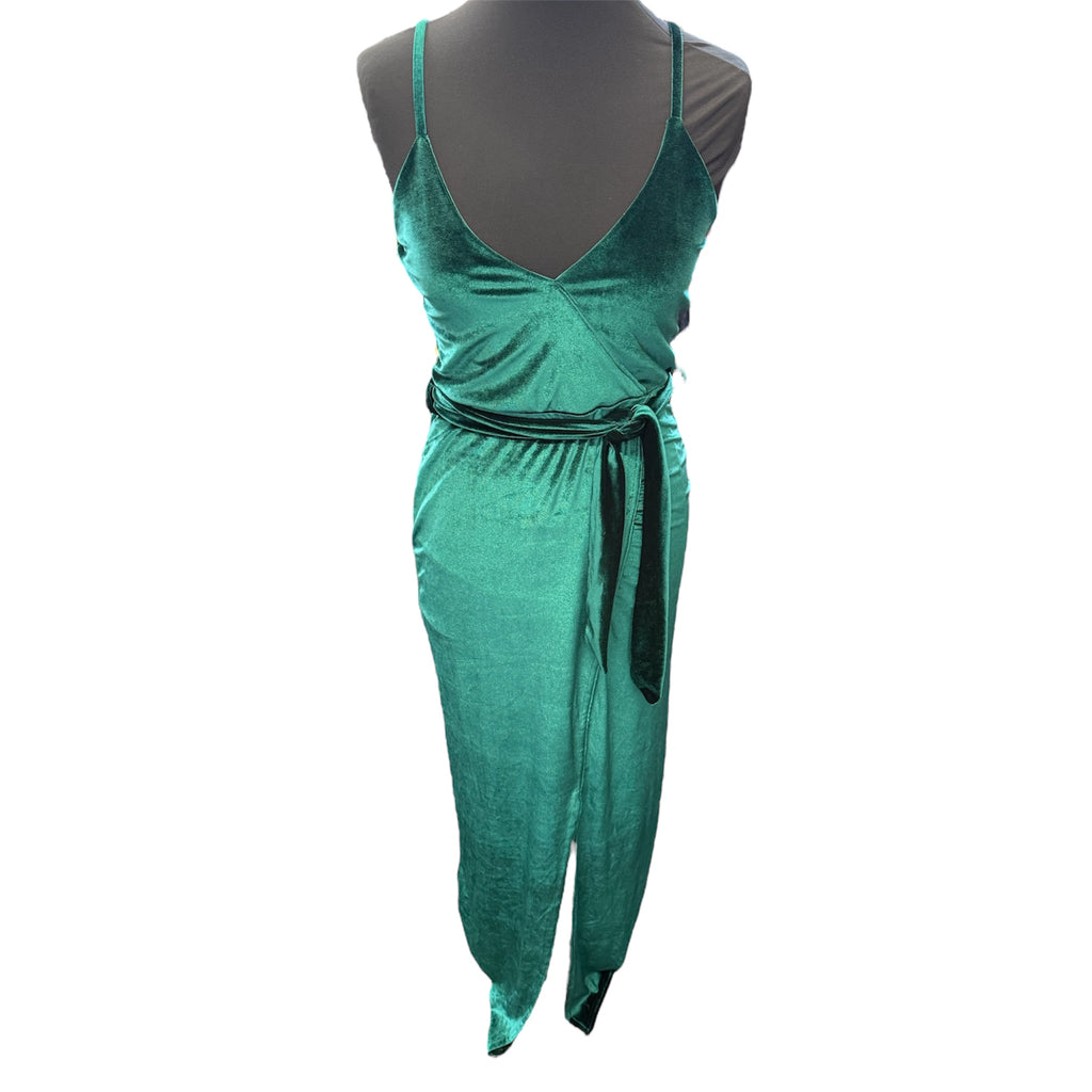 Green velour strappy wrap look dress