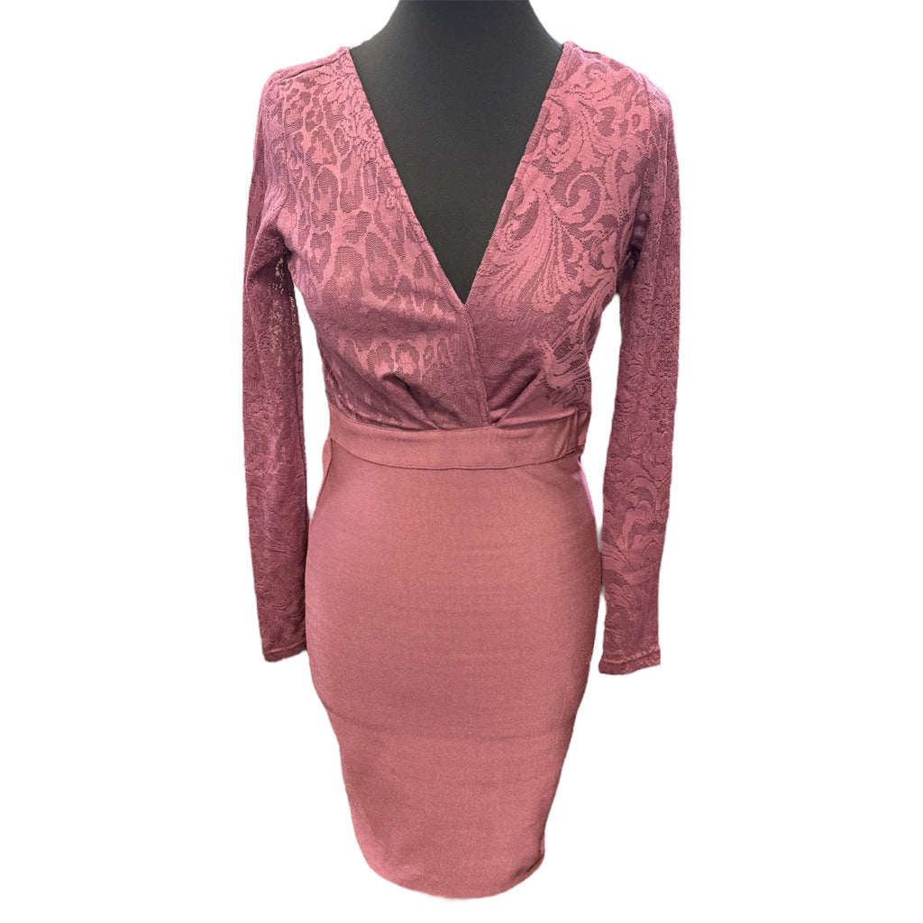 Long lace sleeved low back mini dress