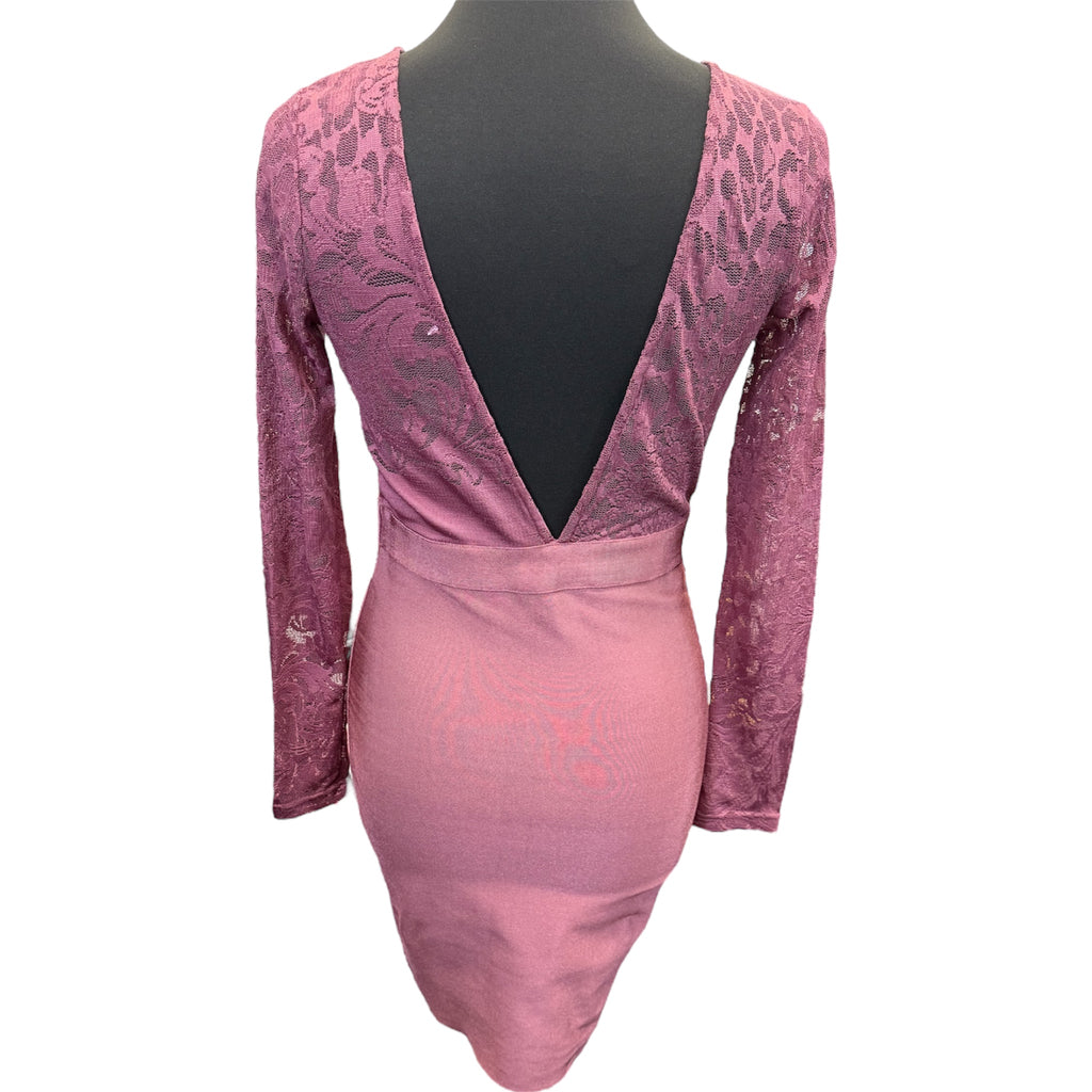 Long lace sleeved low back mini dress