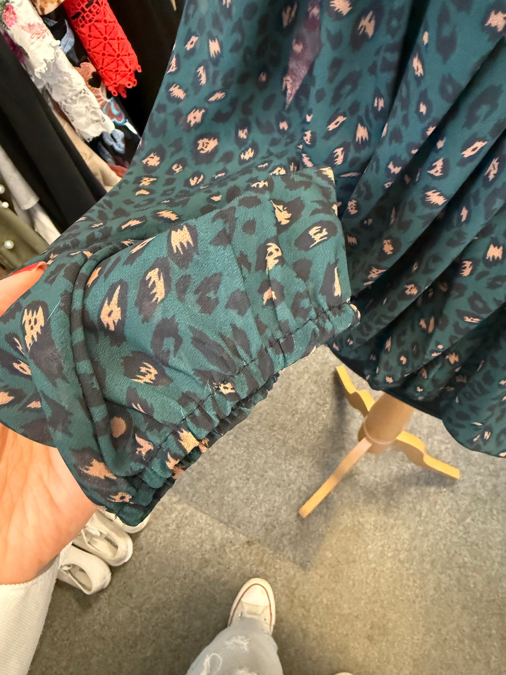 High neck animal print long sleeve blouse