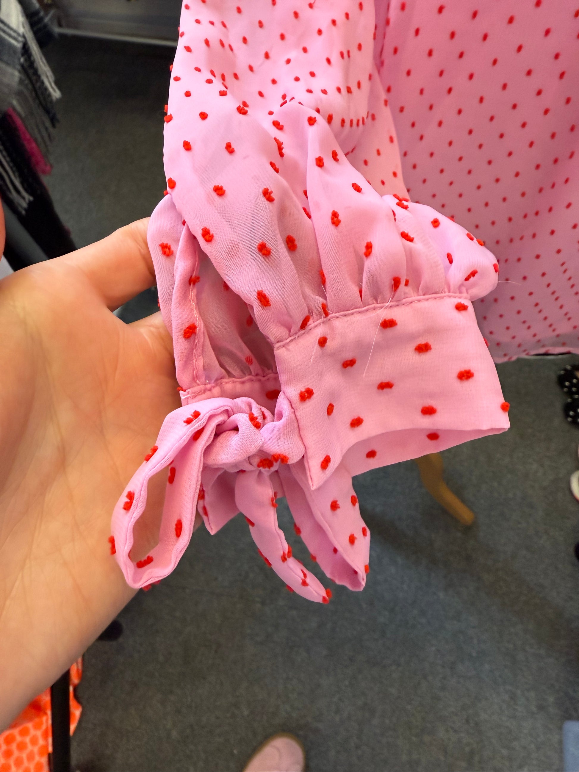 Vero Moda pink and red high neck tie cuff blouse