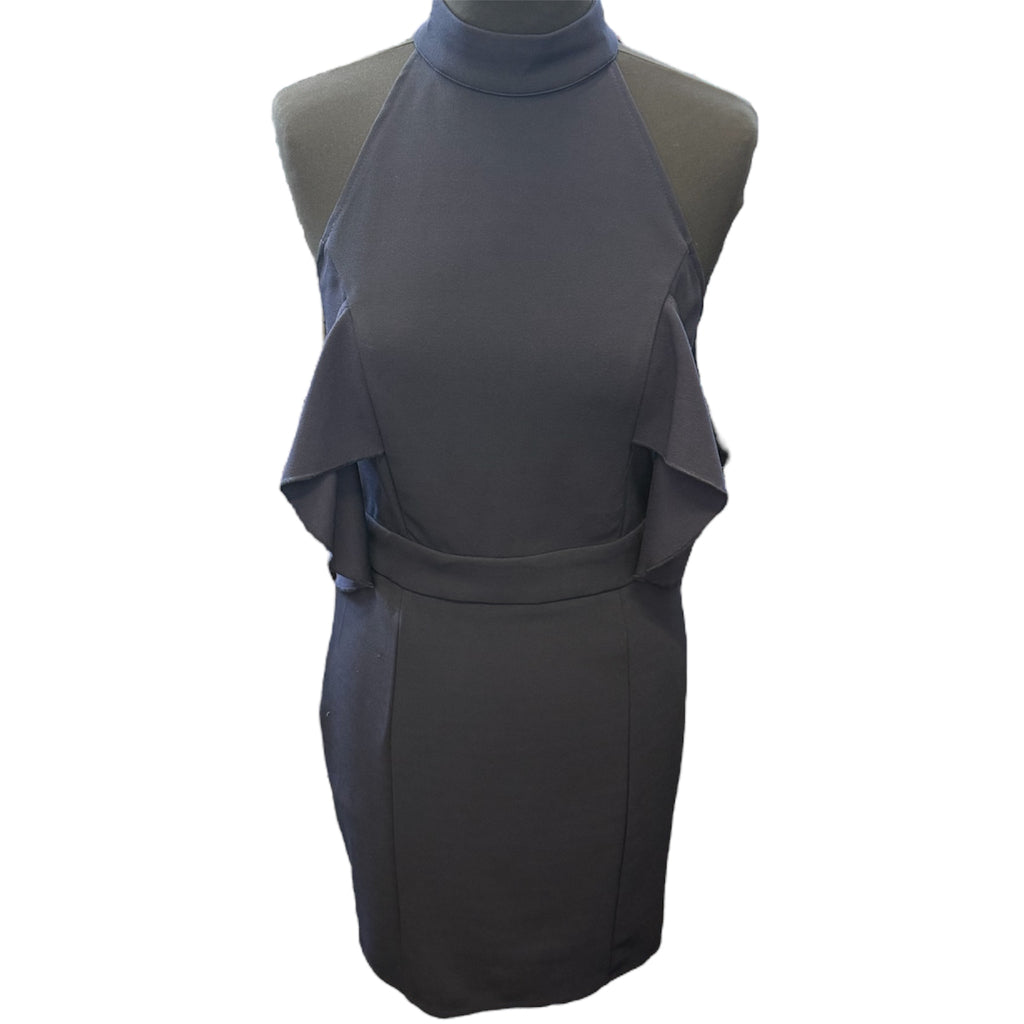 MissGuided navy high neck cold shoulder occasion dress