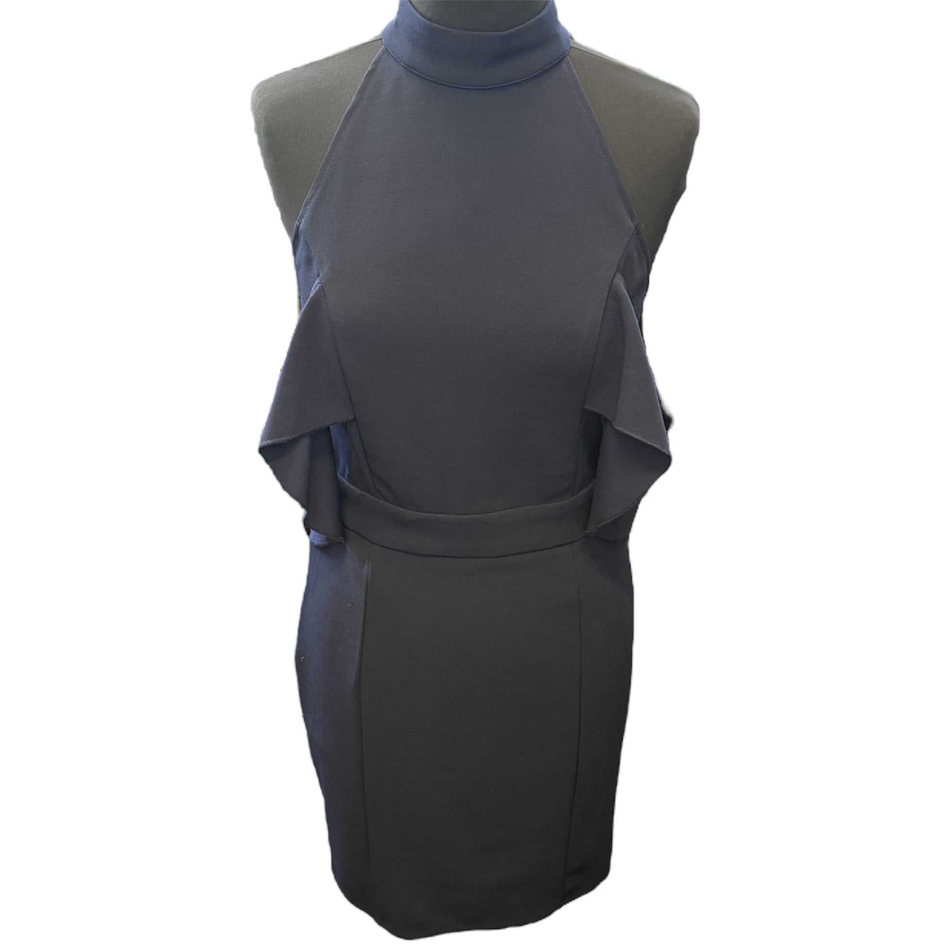 MissGuided navy high neck cold shoulder occasion dress