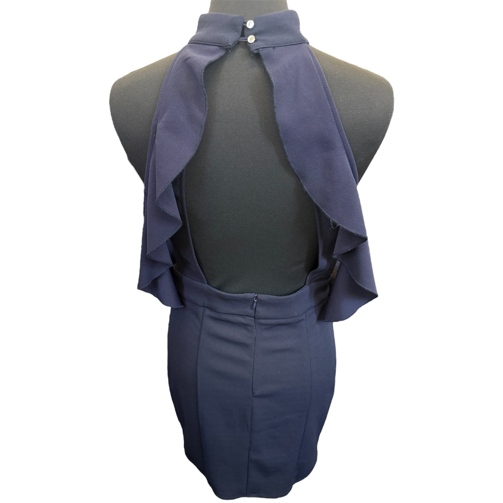 MissGuided navy high neck cold shoulder occasion dress