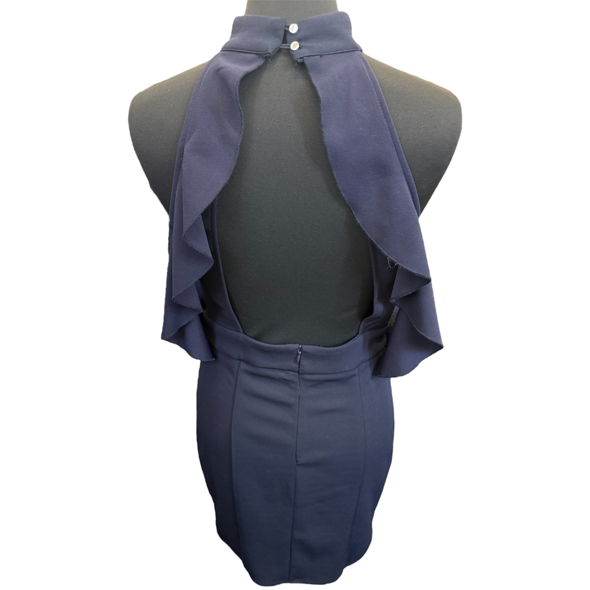 MissGuided navy high neck cold shoulder occasion dress