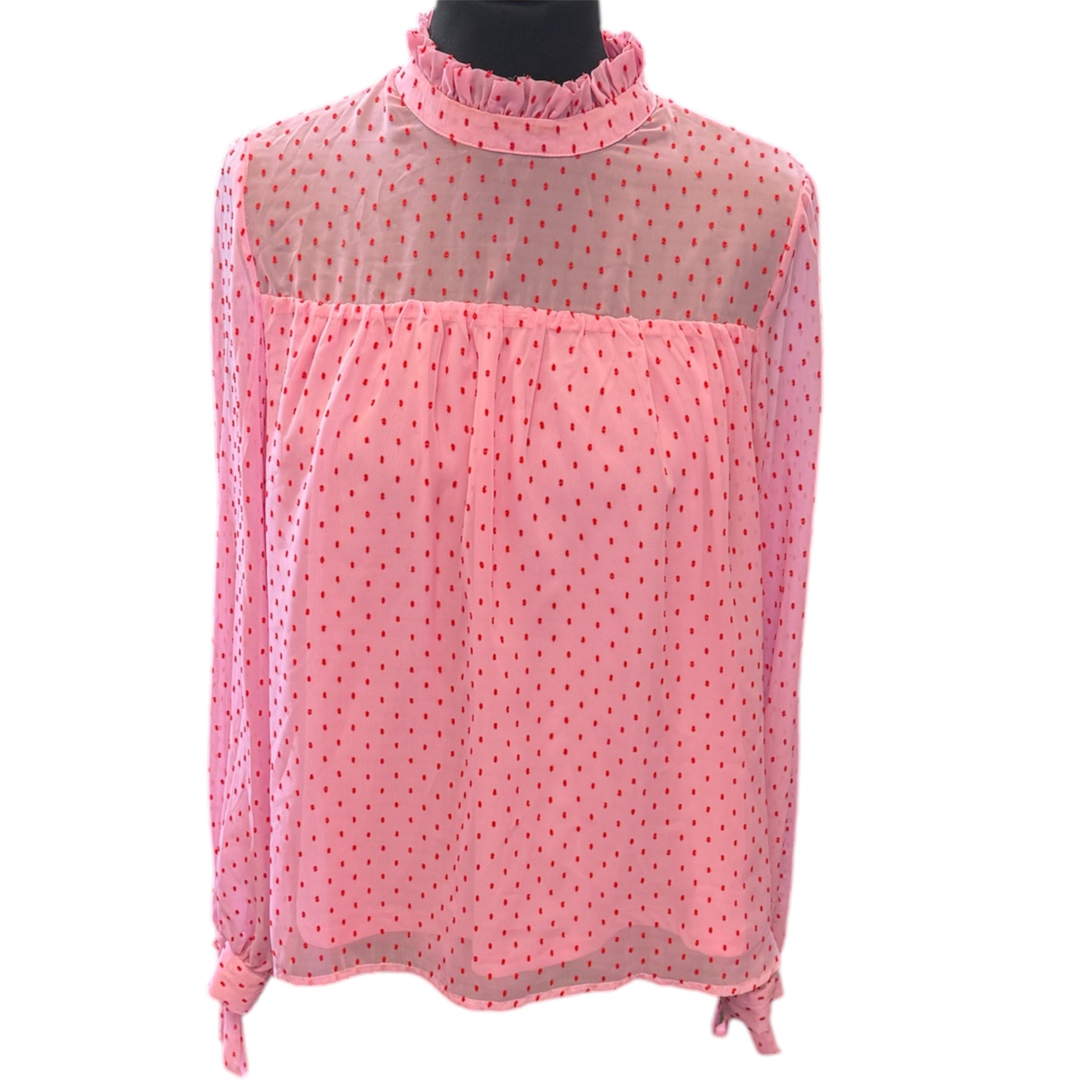 Vero Moda pink and red high neck tie cuff blouse