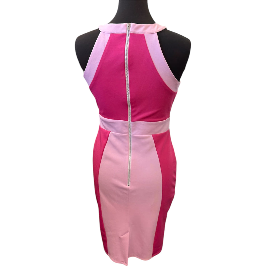 Definitions pink block lace effect bodycon dress