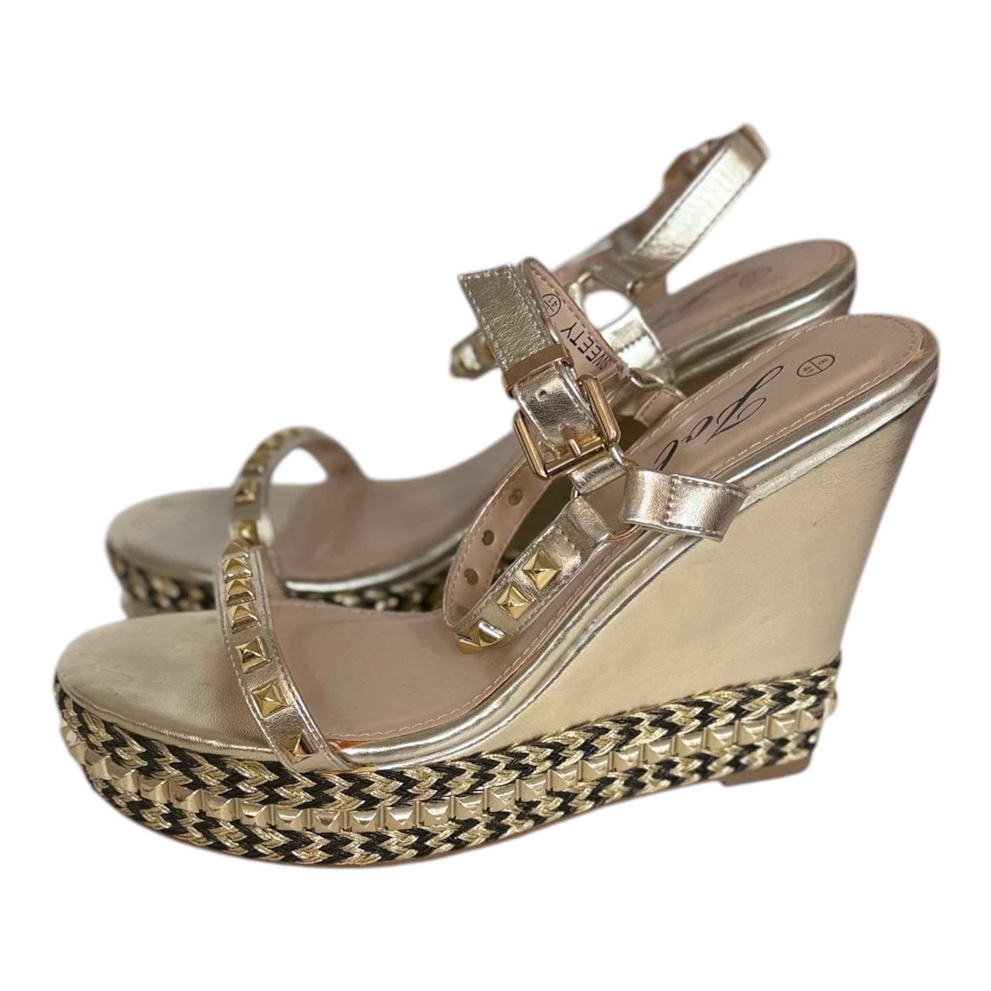 Zoe gold ankle strap wedges
