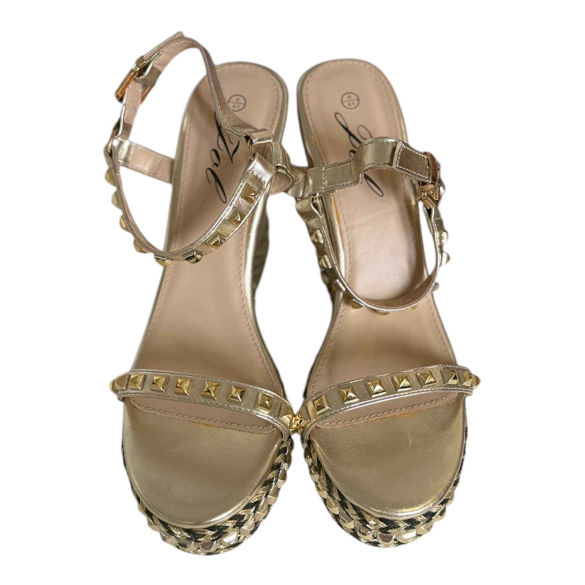 Zoe gold ankle strap wedges