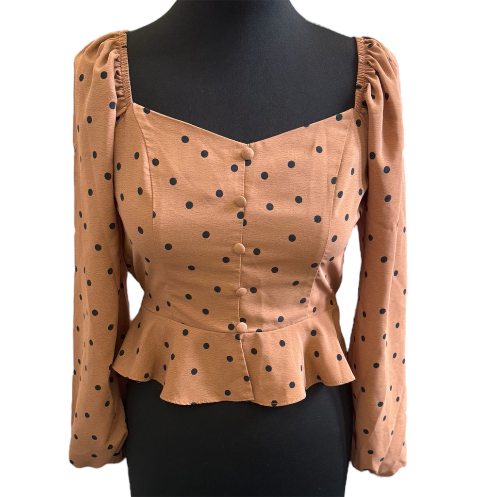 Primark polka dot button long sleeved peplum blouse