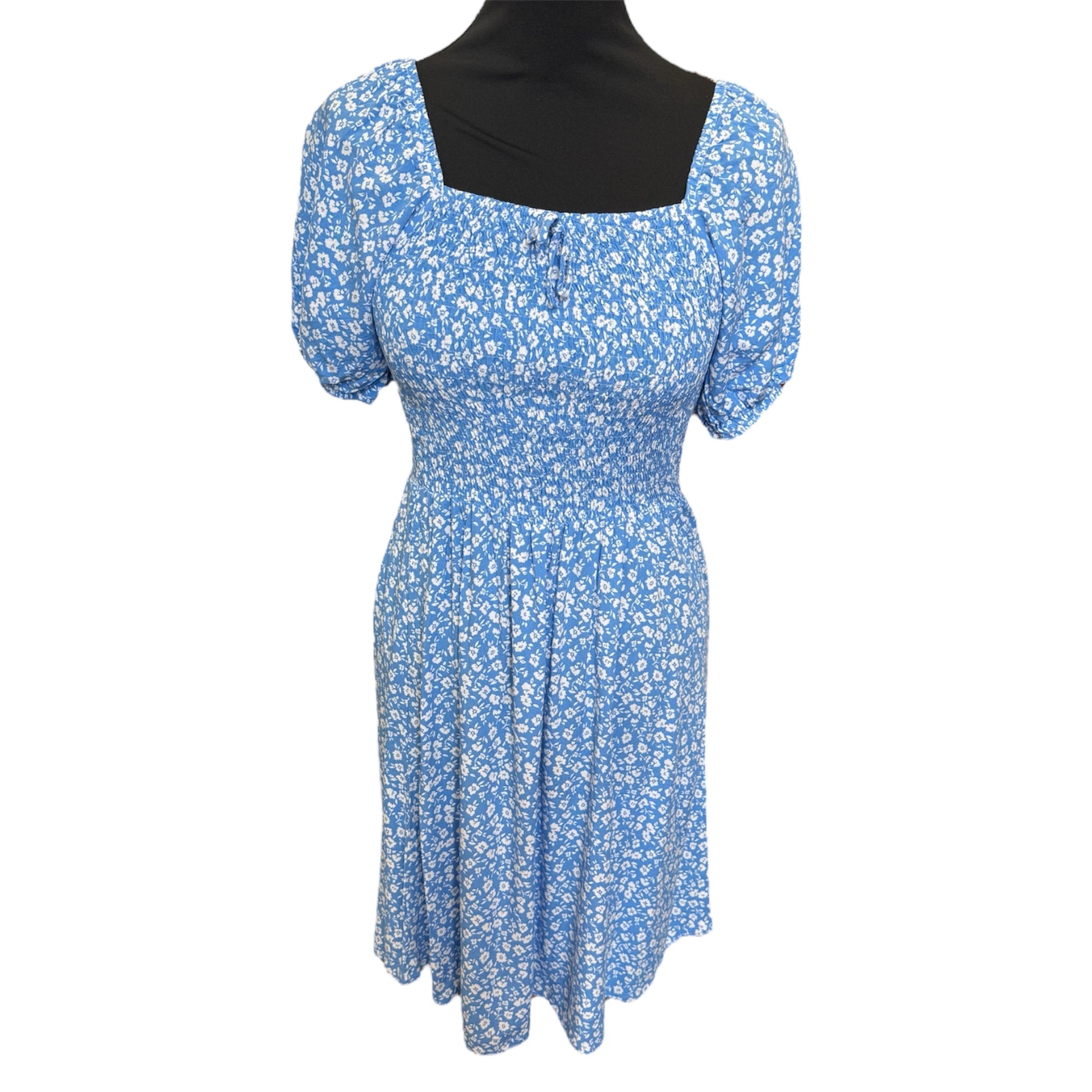 Floral square next short sleeve dress